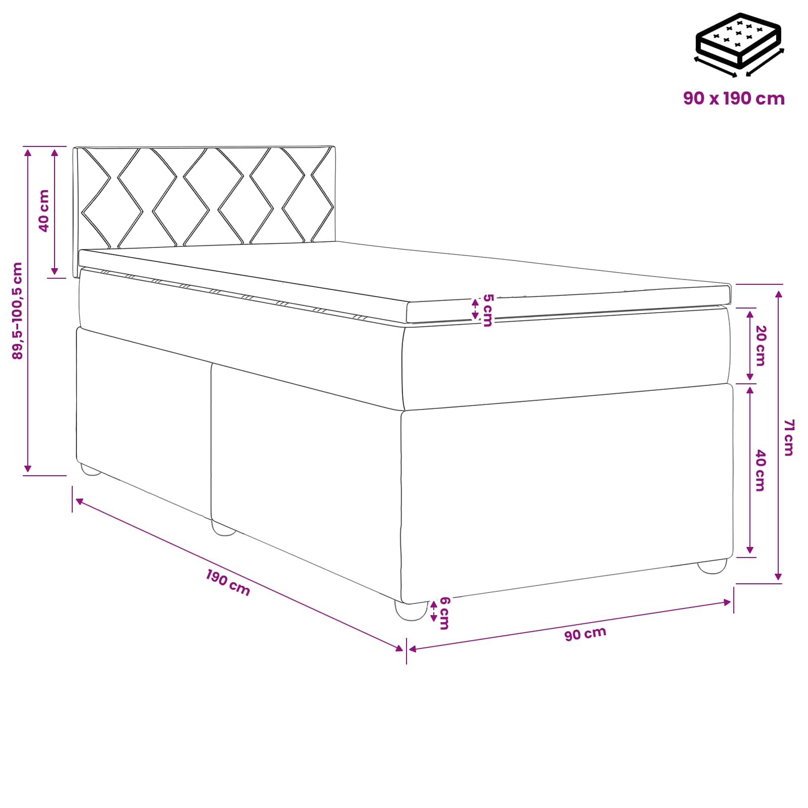 Postelja boxspring z vzmetnico Temno siva 90 x 190 cm Blago