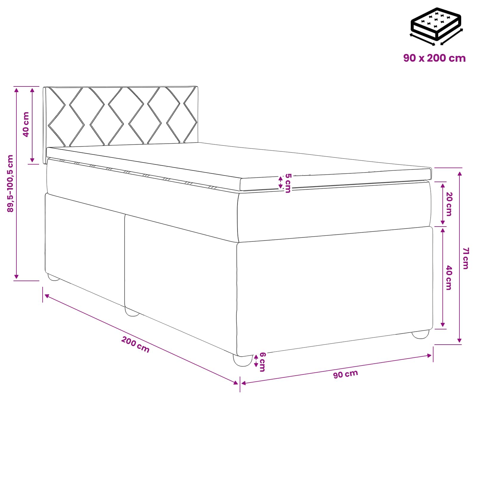 Postelja boxspring z vzmetnico Krem 90 x 200 cm Blago