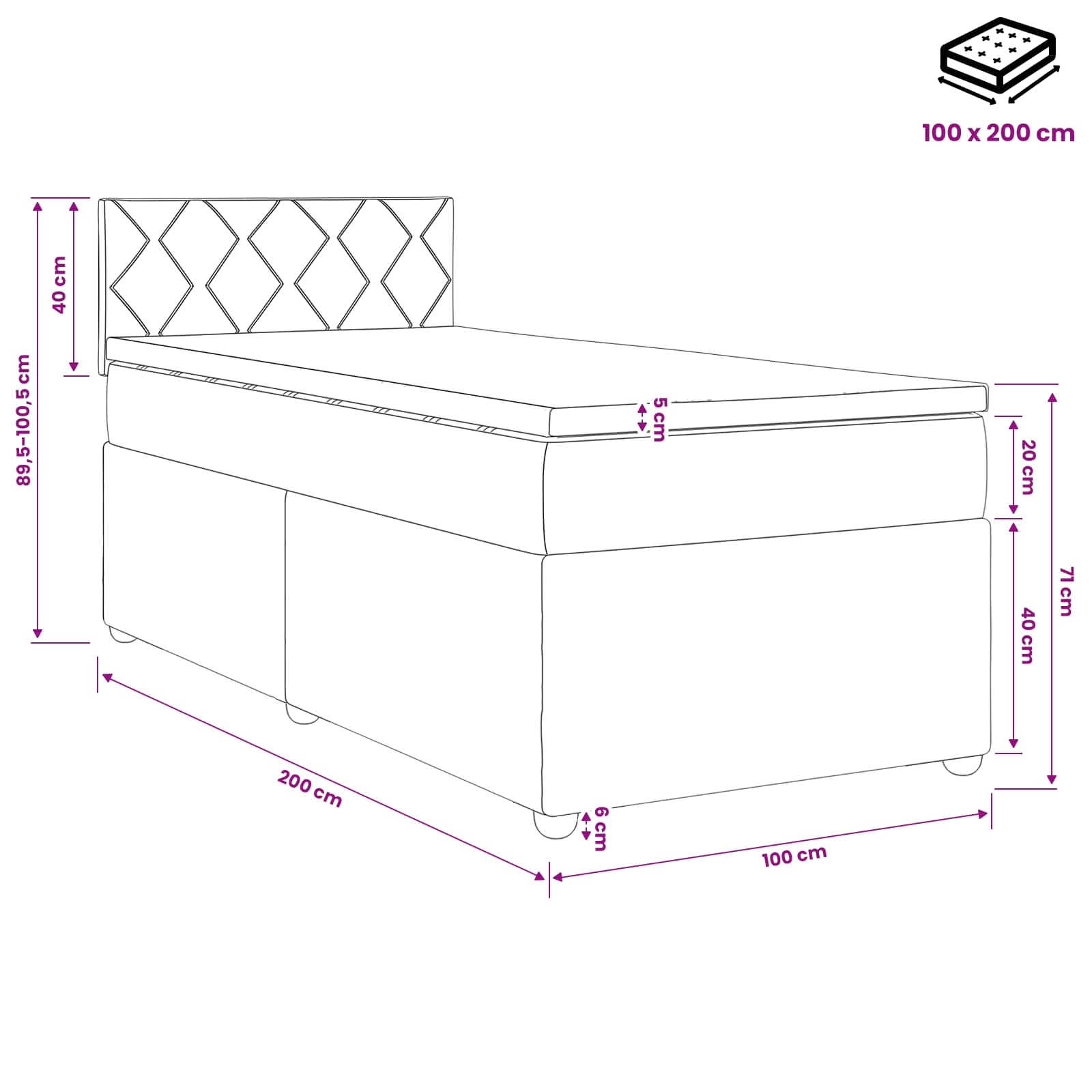 Postelja boxspring z vzmetnico Modra 100 x 200 cm Blago