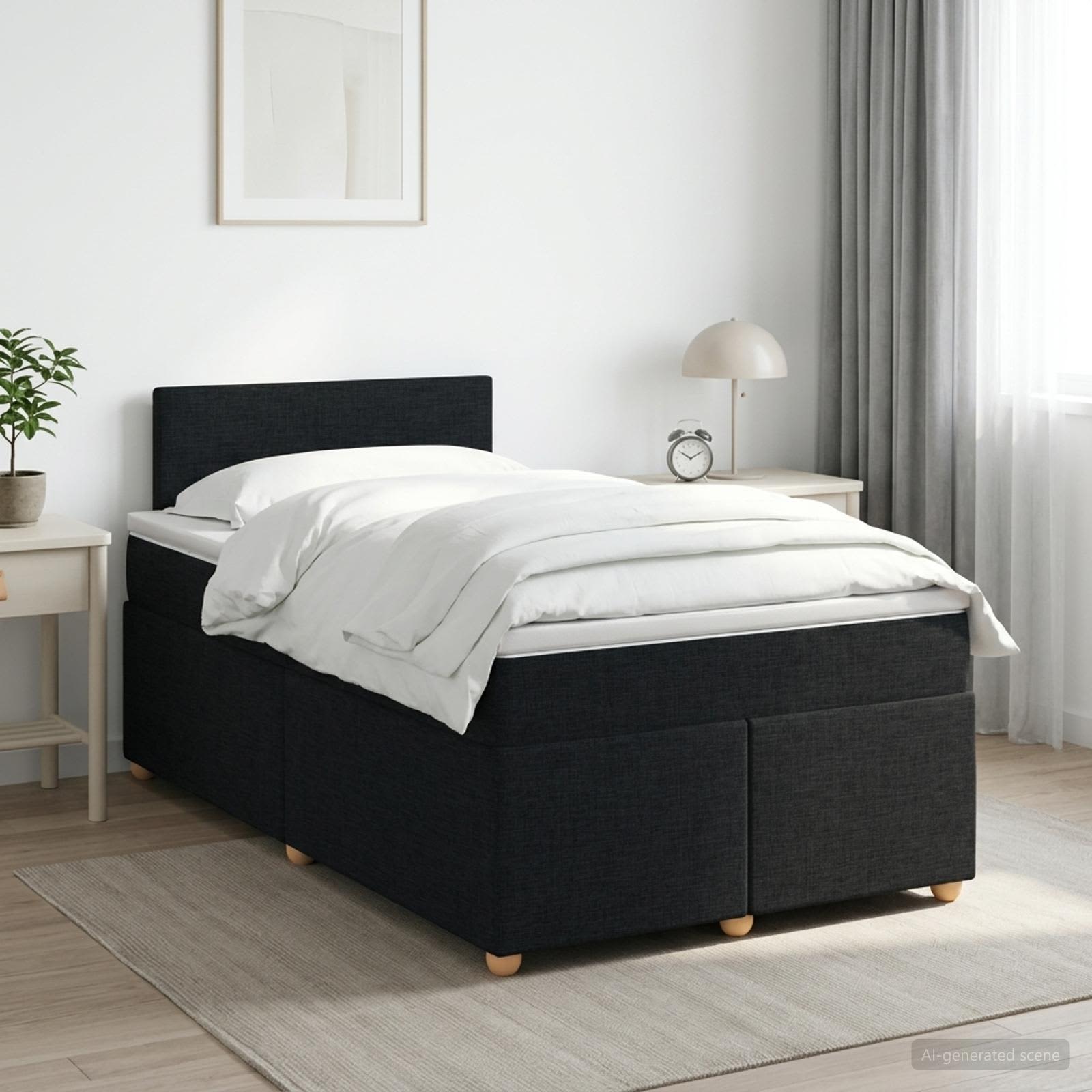 Континентално легло с матрак Черно 120 x 190 cm Текстил