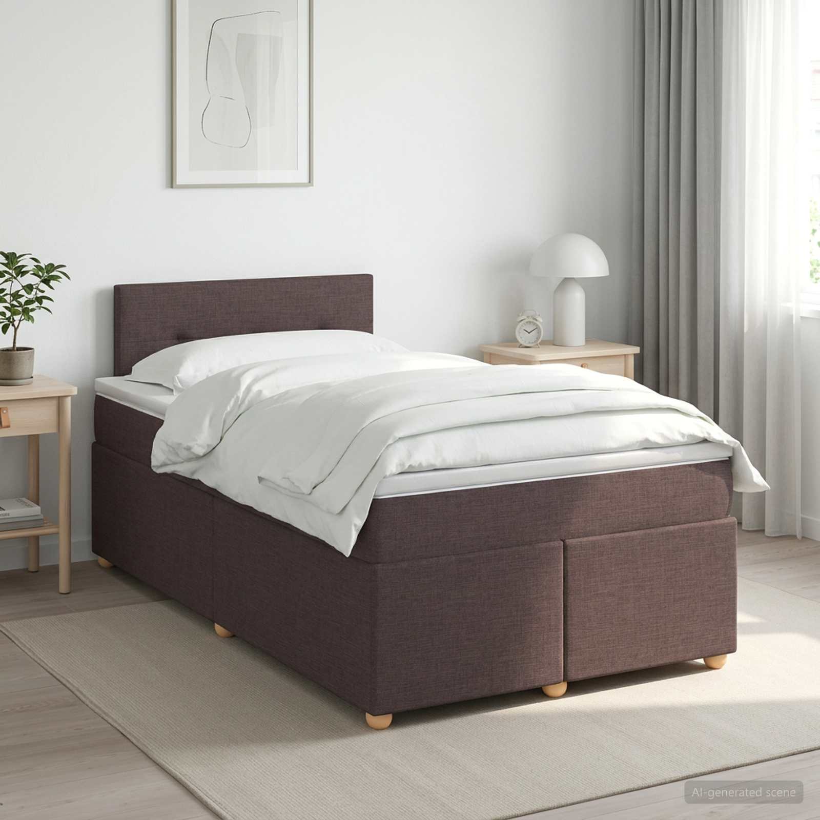 Boxspring seng med topmadras 120 x 200 cm i mørk brun stof