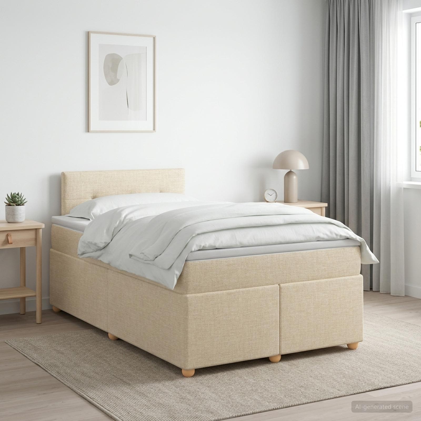 Kontinentalseng med madras og topmadras 120 x 200 cm - cremefarvet stof