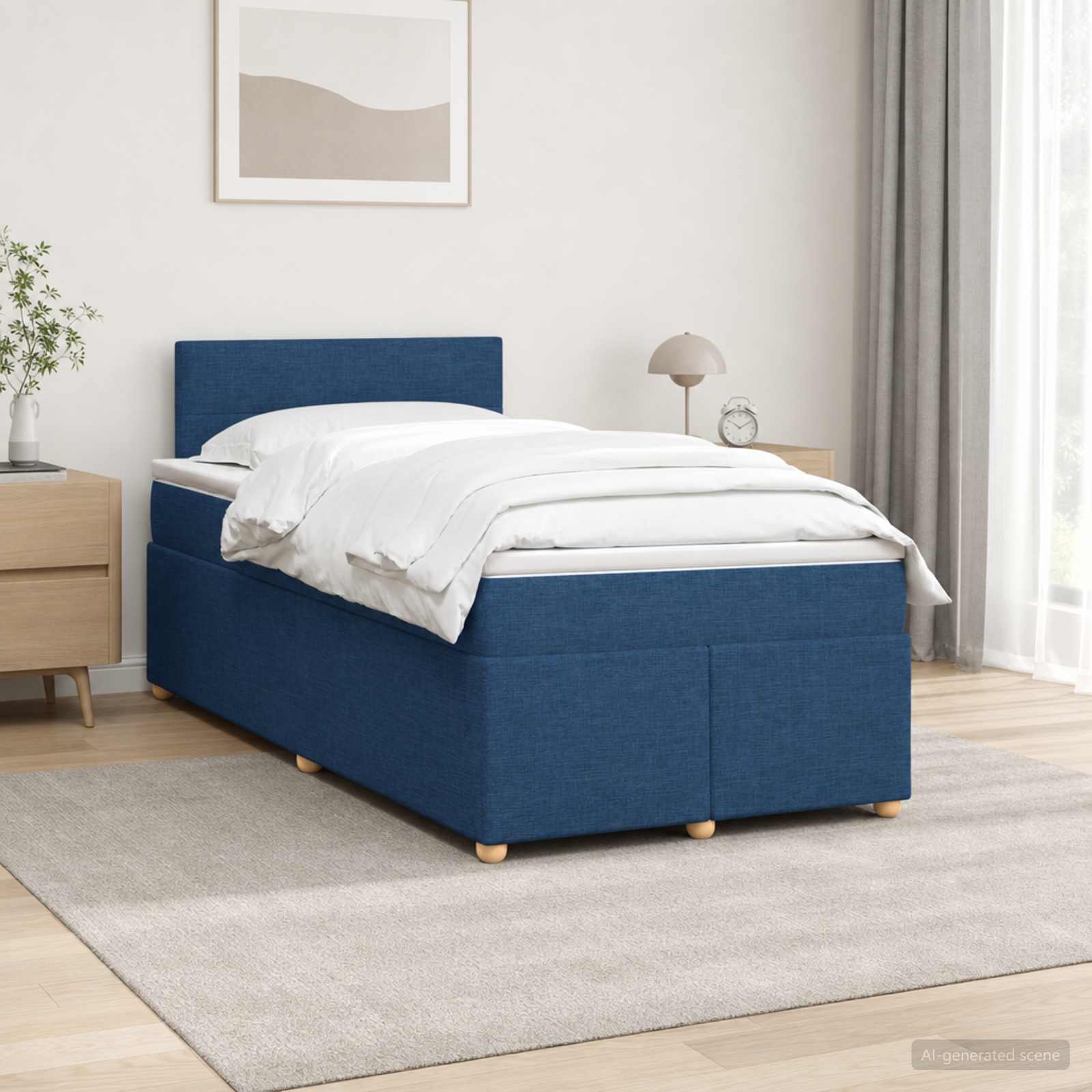 Континентално легло с матрак Синьо 120 x 190 cm Текстил