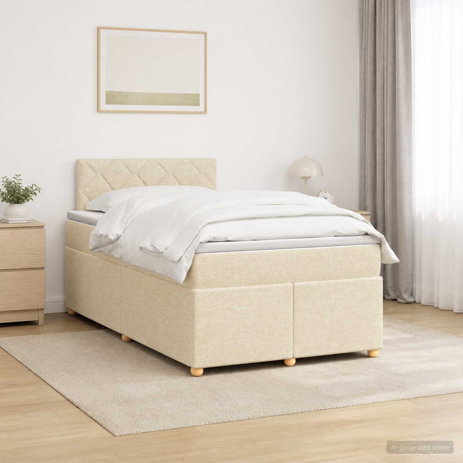 Kontinentalseng med topmadras 120 x 190 cm i cremefarvet stof