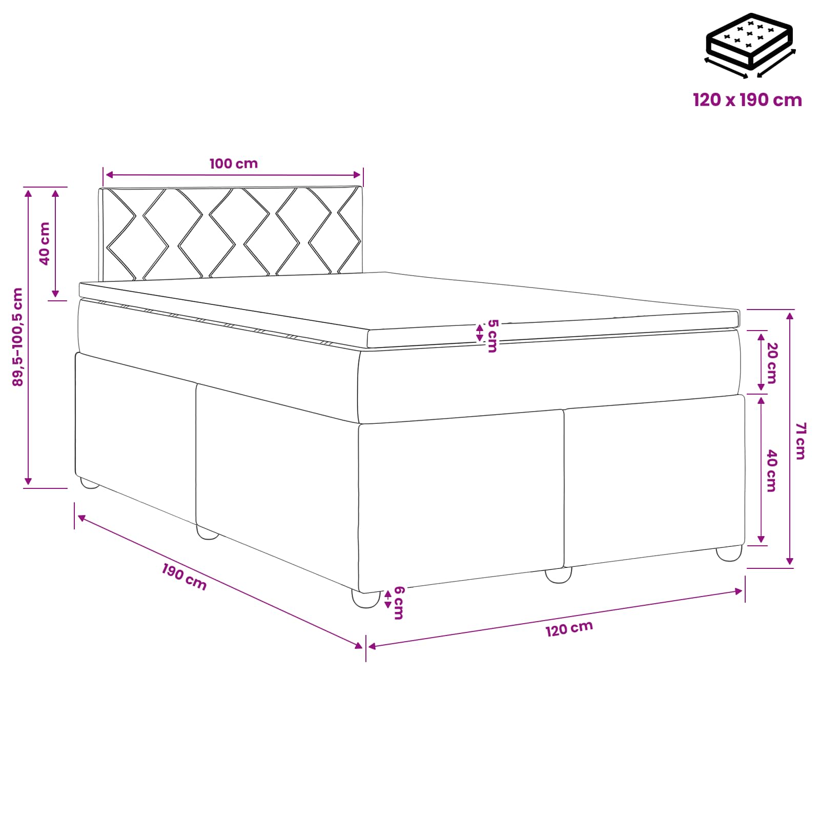 Postelja boxspring z vzmetnico Krem 120 x 190 cm Blago