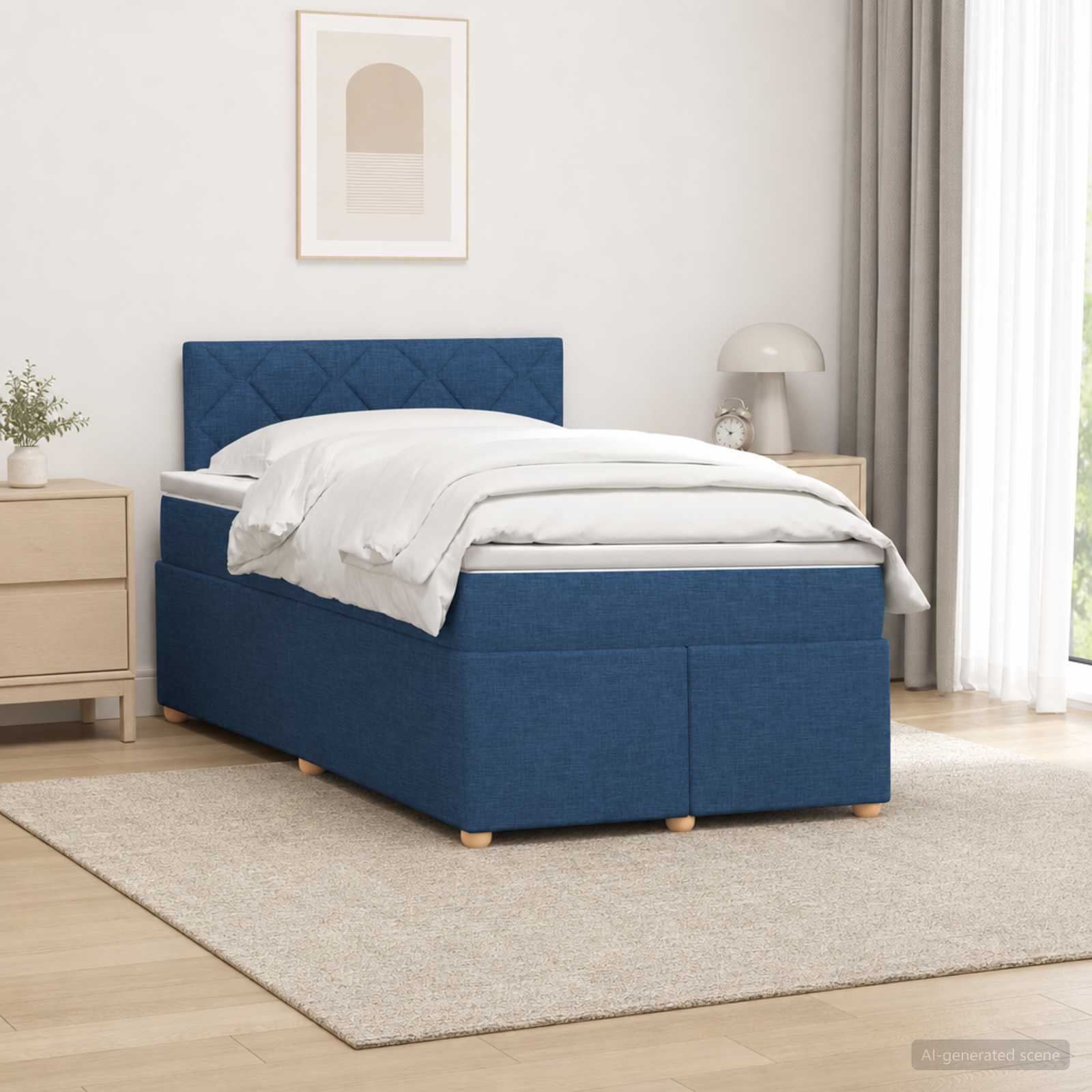 Boxmadras med topmadras og justerbar hovedgavl 120 x 190 cm blå