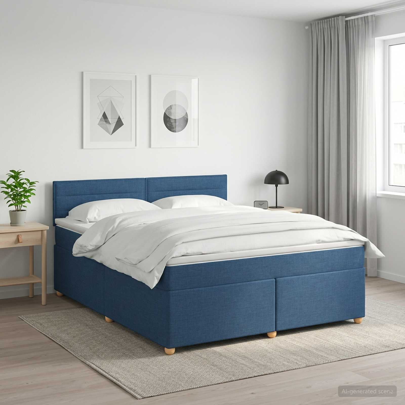 Континентално легло с матрак Синьо 140 x 190 cm Текстил