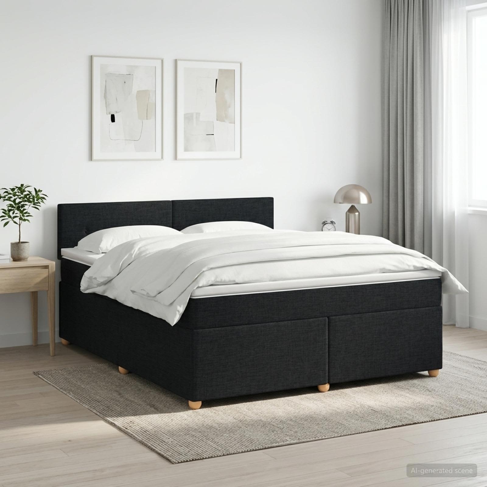 Континентално легло с матрак Черно 140 x 190 cm Текстил