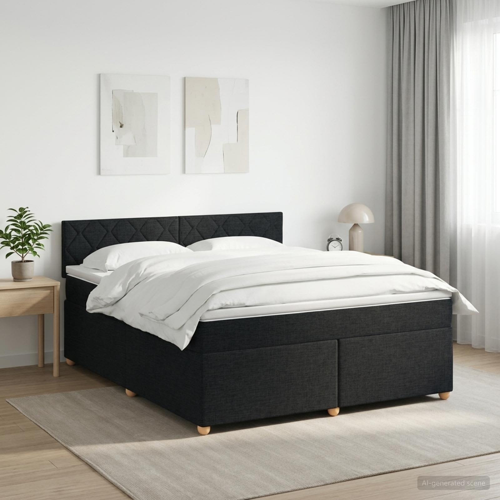Континентално легло с матрак Черно 140 x 190 cm Текстил
