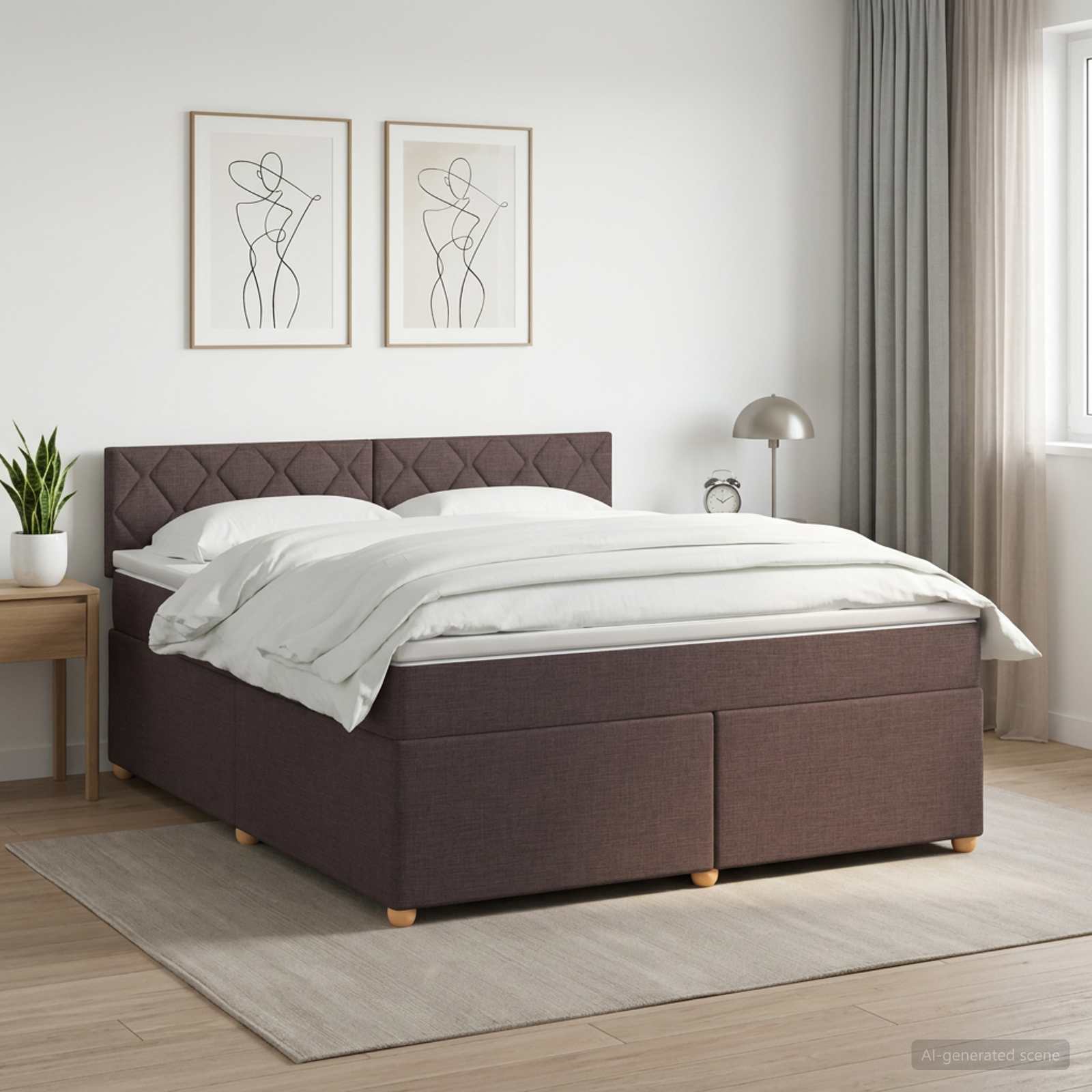 Континентално легло с матрак Тъмен кафяв 140 x 190 cm Текстил