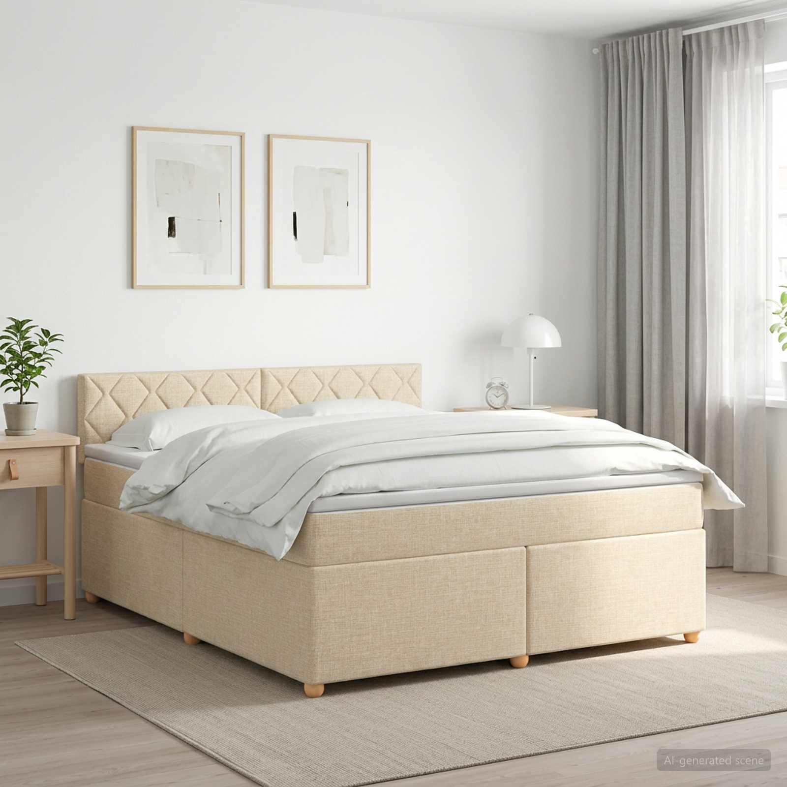 Kontinentalseng med topmadras 180 x 200 cm i cremefarvet stof