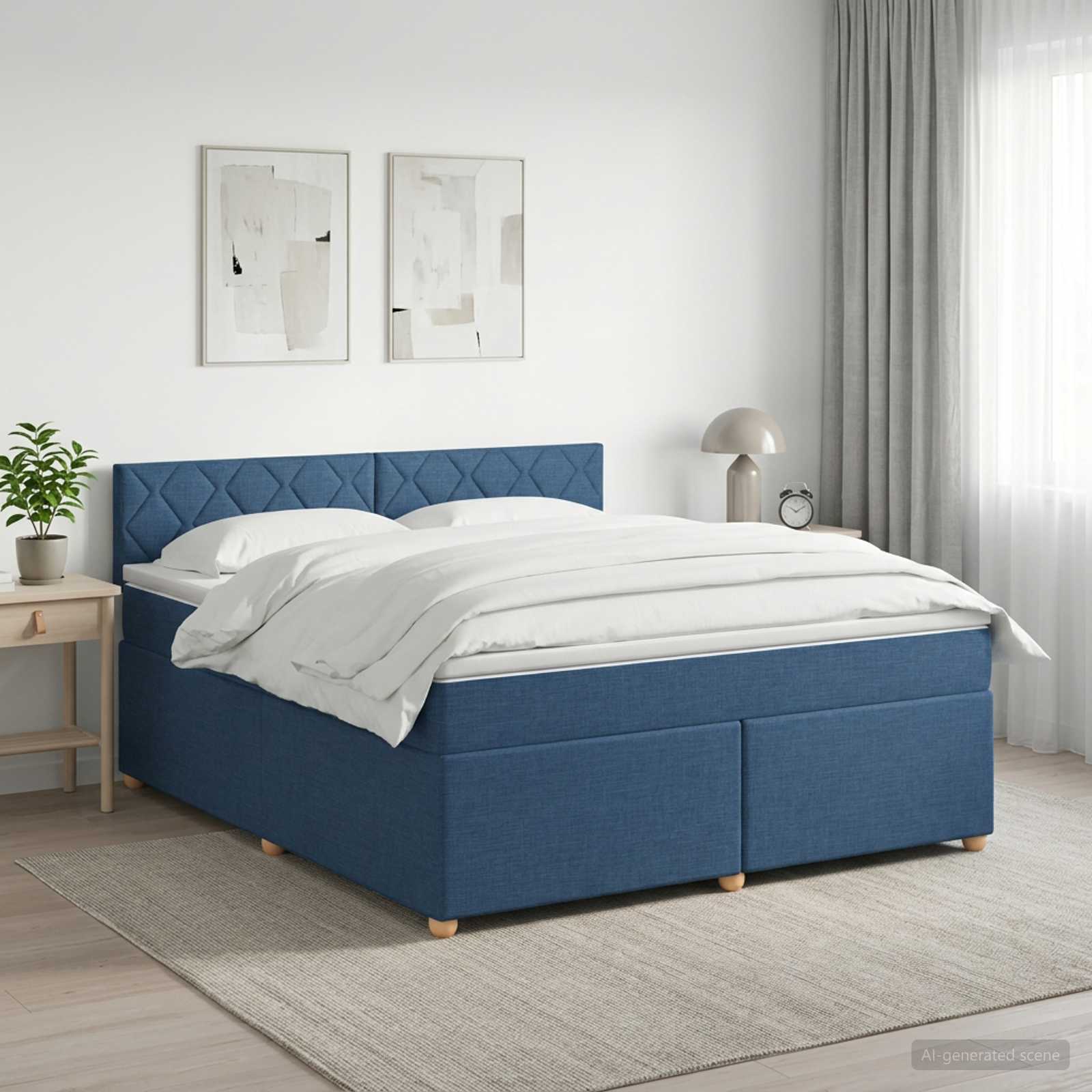 Континентално легло с матрак Синьо 140 x 190 cm Текстил