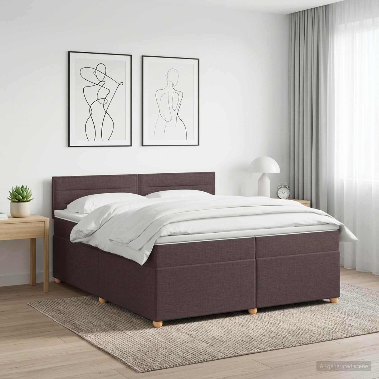 Континентално легло с матрак Тъмен кафяв 200 x 200 cm Текстил