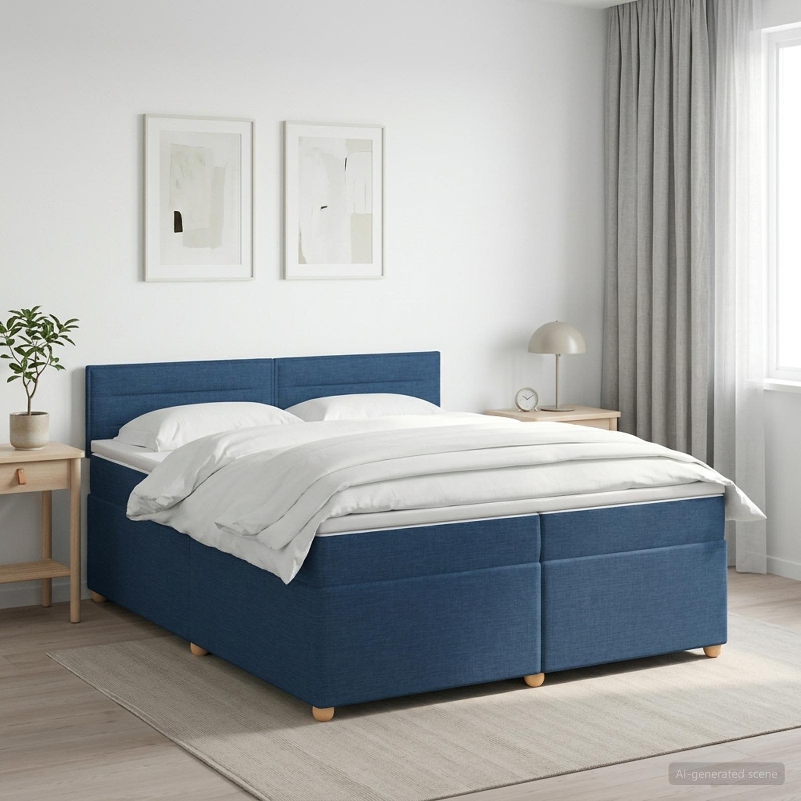 Postelja boxspring z vzmetnico Modra 200 x 200 cm Blago