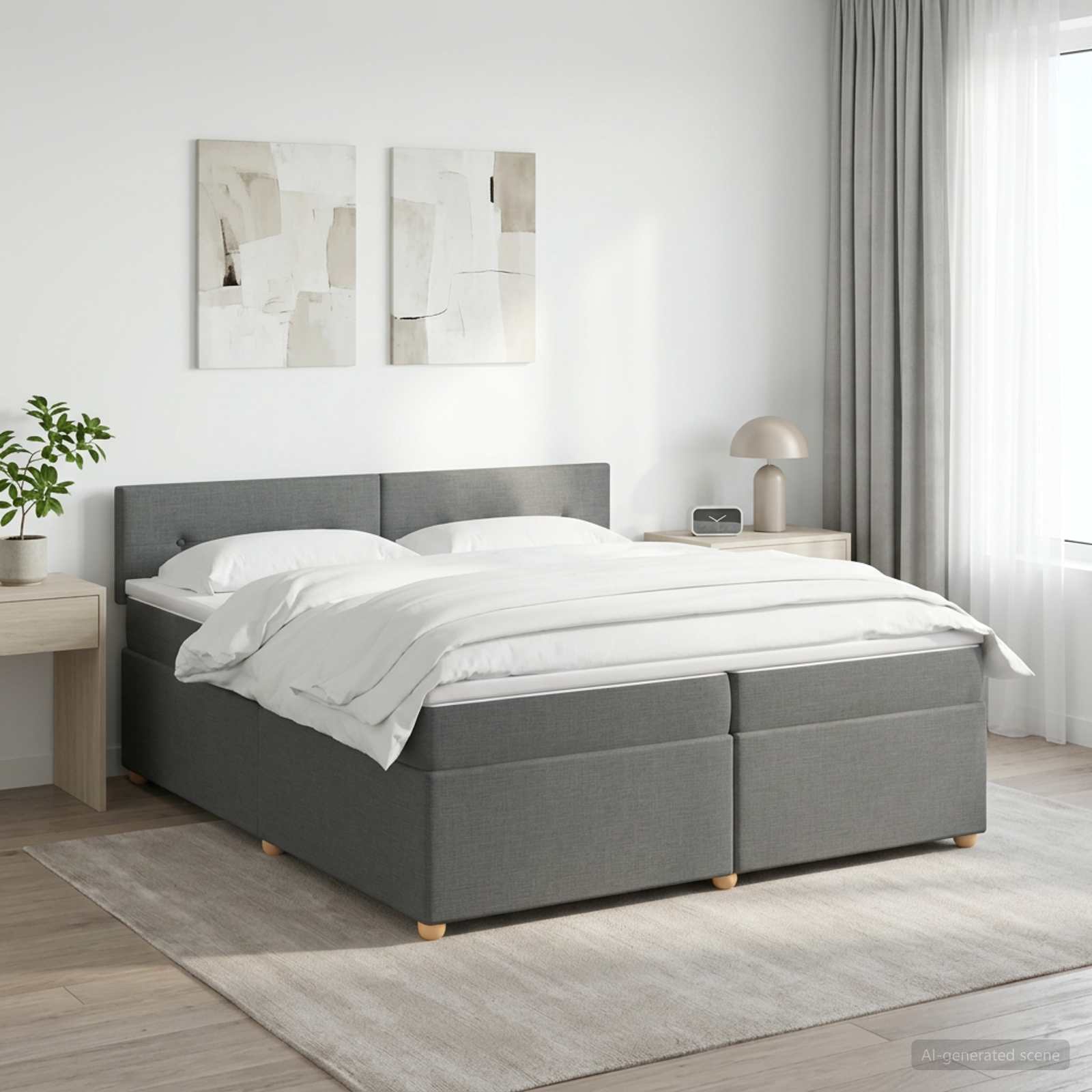 Kontinentalseng med topmadras 200 x 200 cm i stof - mørkegrå
