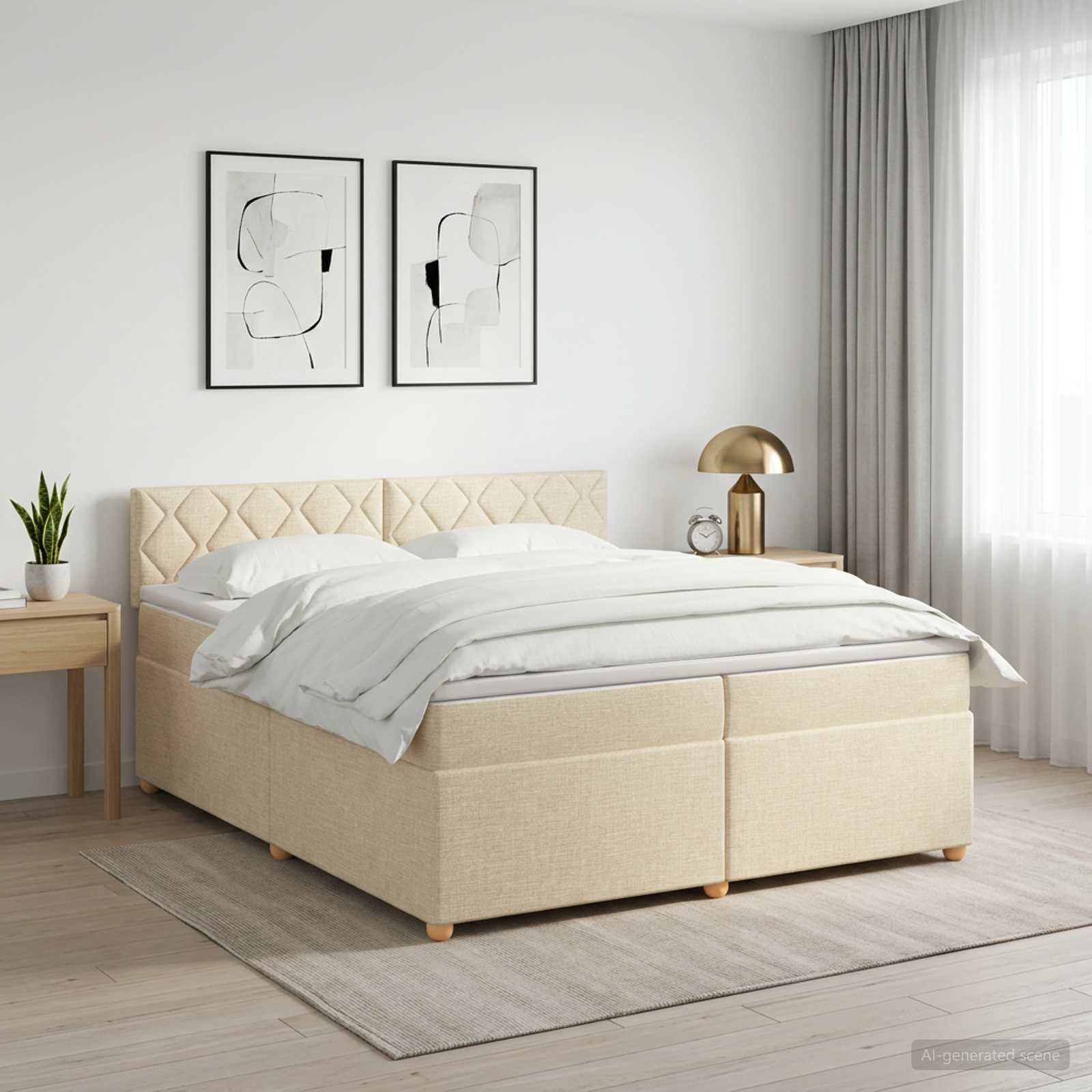 Континентално легло с матрак Кремаво 200 x 200 cm Текстил