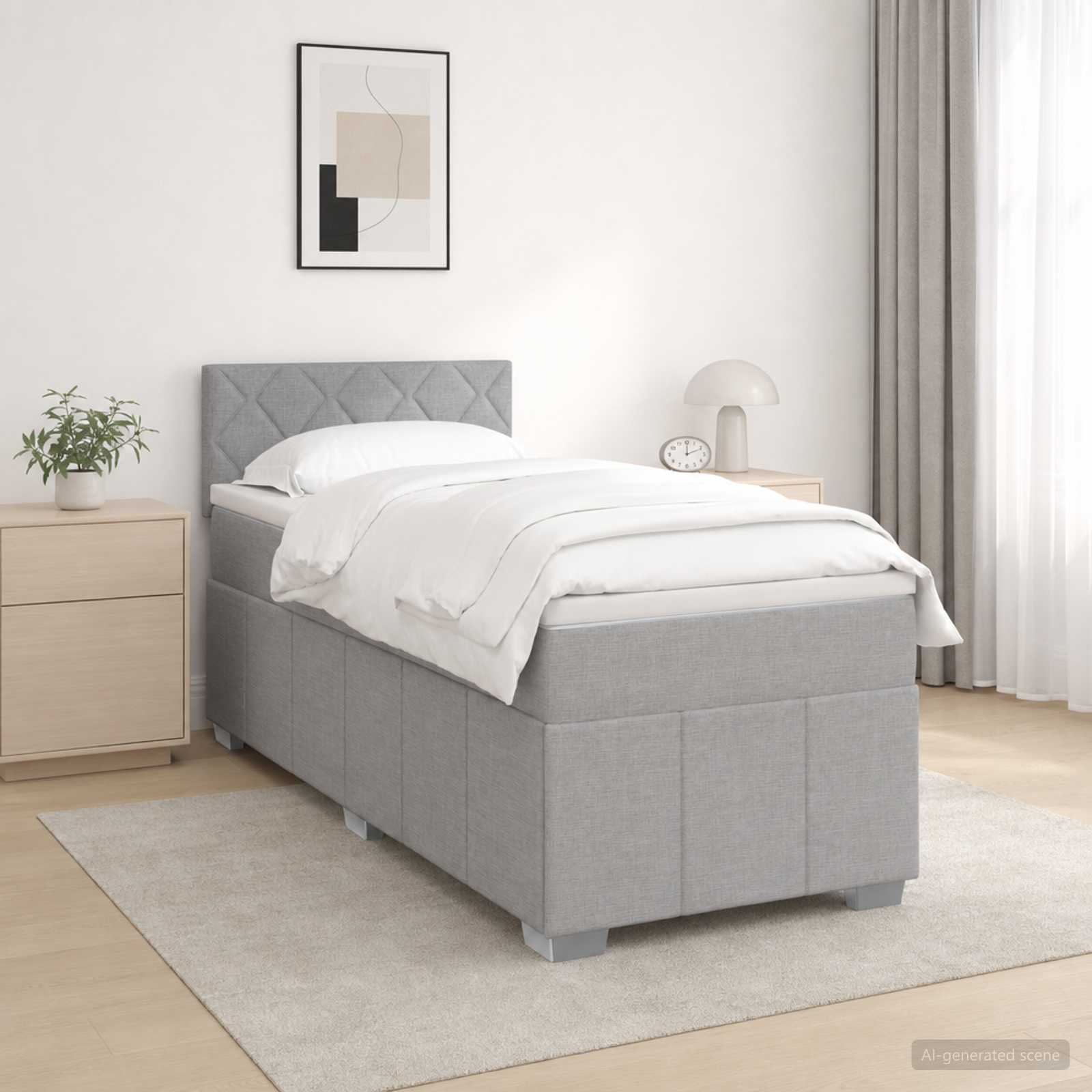 vidaXL Boxmadras med topmadras med hovedgærde Lysegrå 90 x 200 cm Stof