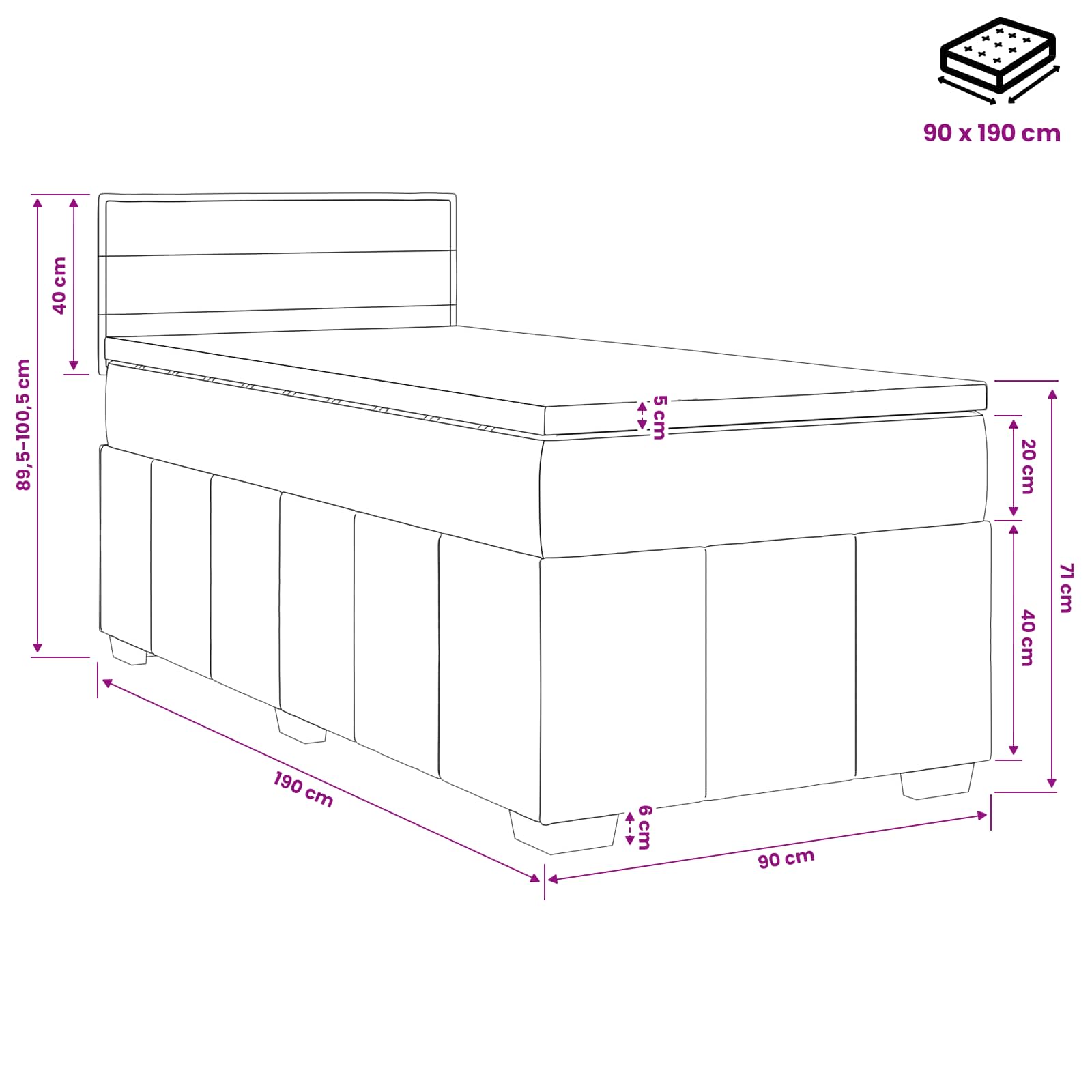 Postelja boxspring z vzmetnico Temno siva 90 x 190 cm Blago