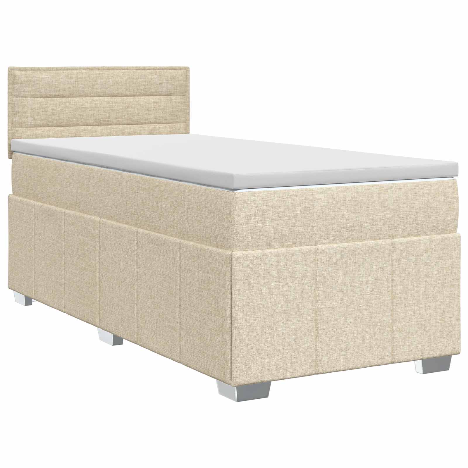 vidaXL Pat boxspring cu saltea cu headboard Crem 90 x 200 cm Țesătură