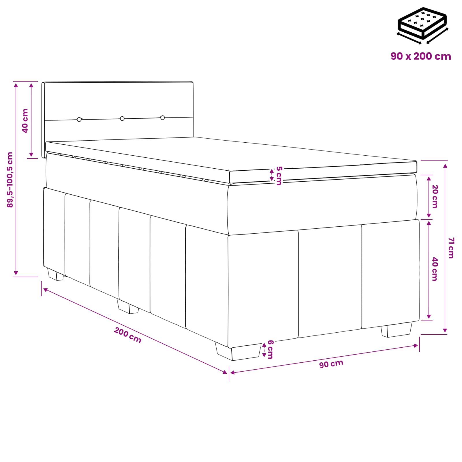 Postelja boxspring z vzmetnico Temno siva 90 x 200 cm Blago