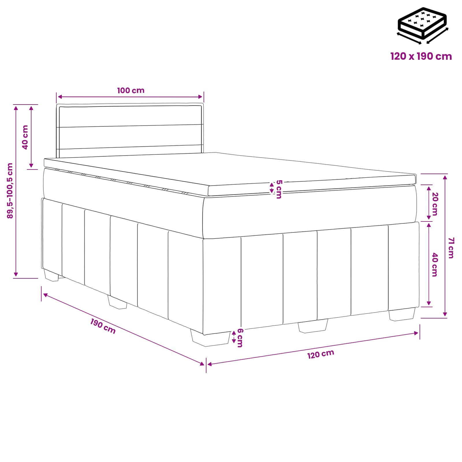 Postelja boxspring z vzmetnico Temno siva 120 x 190 cm Blago