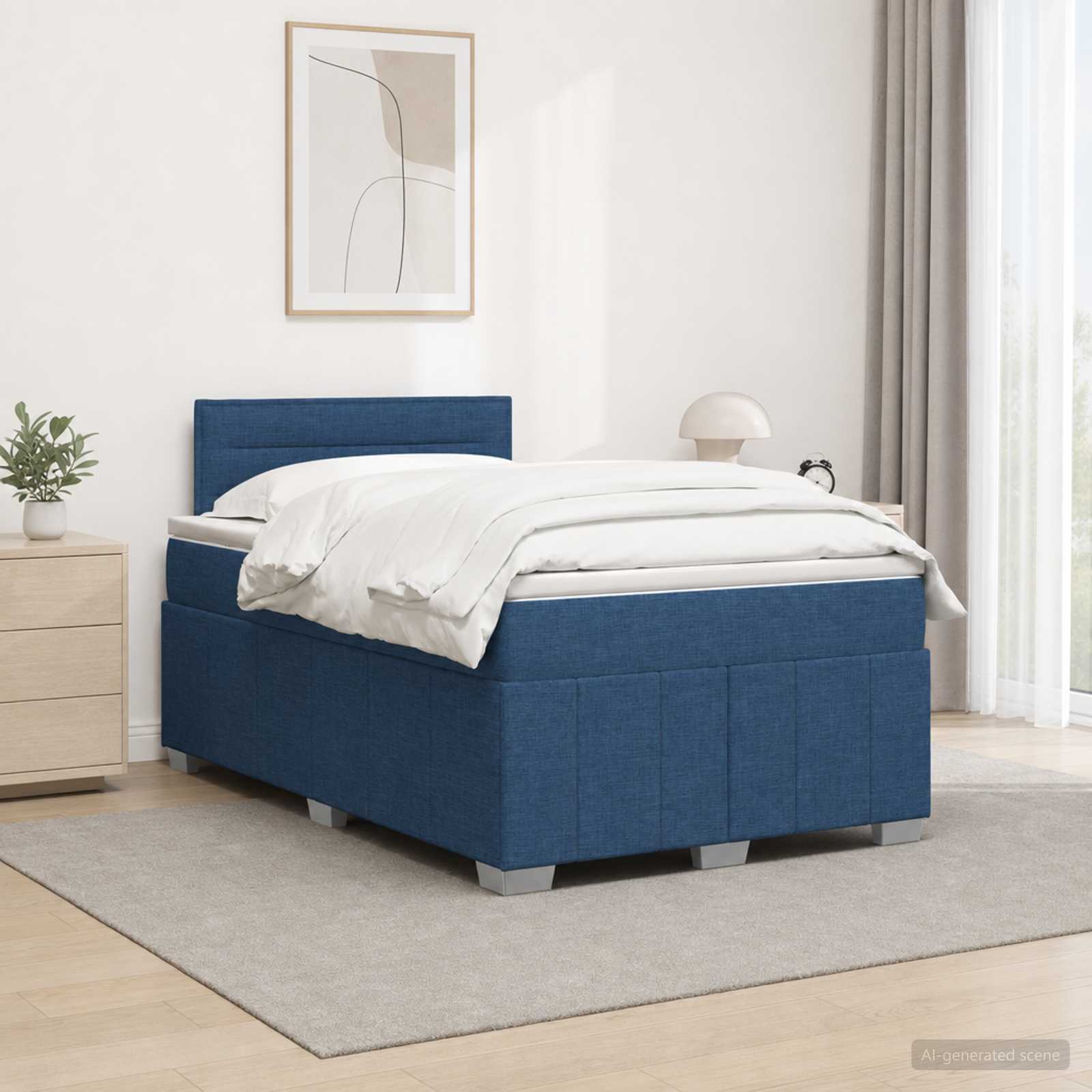 Континентално легло с матрак Синьо 120 x 190 cm Текстил
