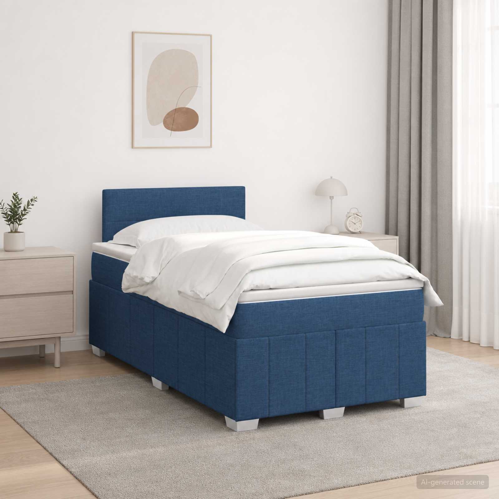 Континентално легло с матрак Синьо 120 x 190 cm Текстил