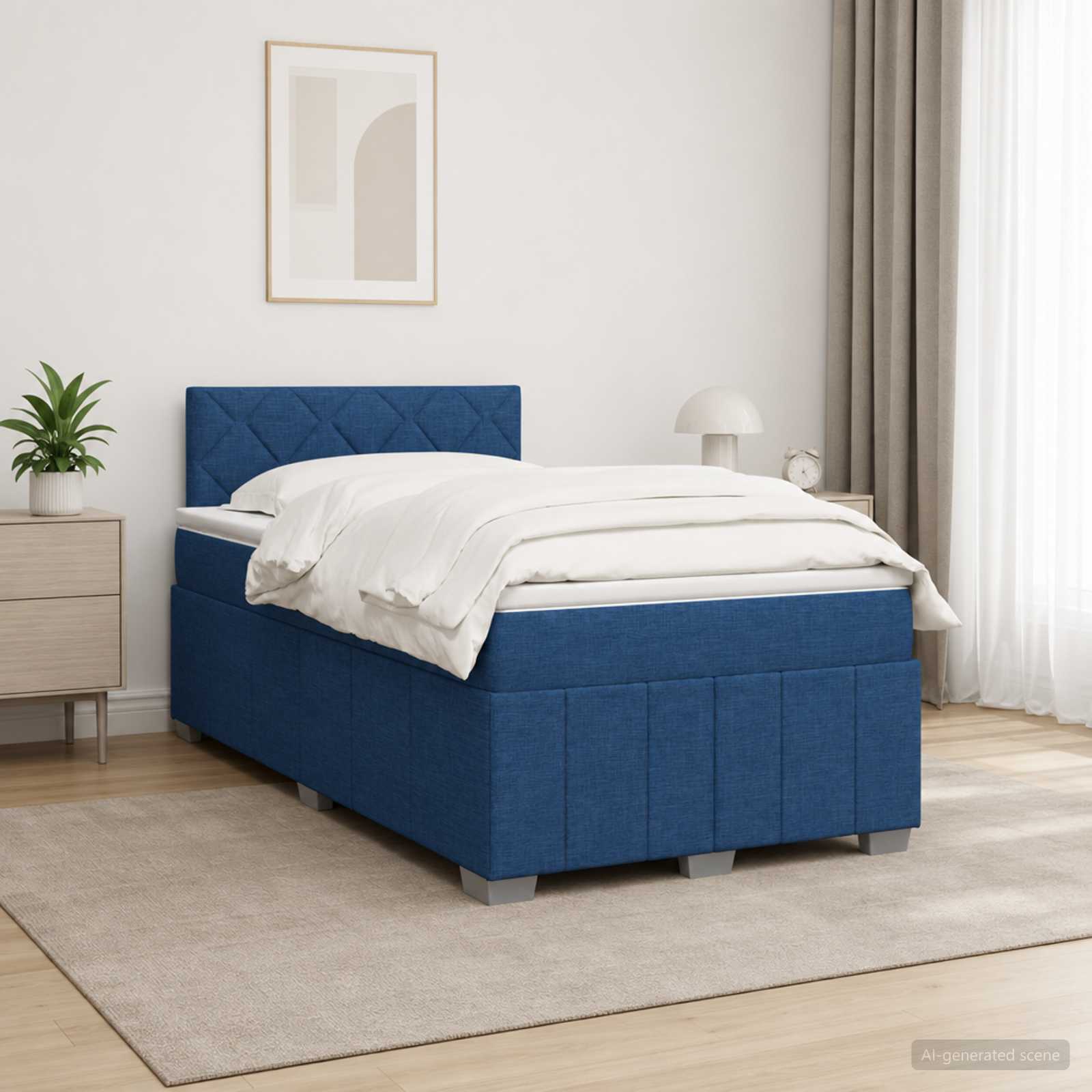 Континентално легло с матрак Синьо 120 x 190 cm Текстил