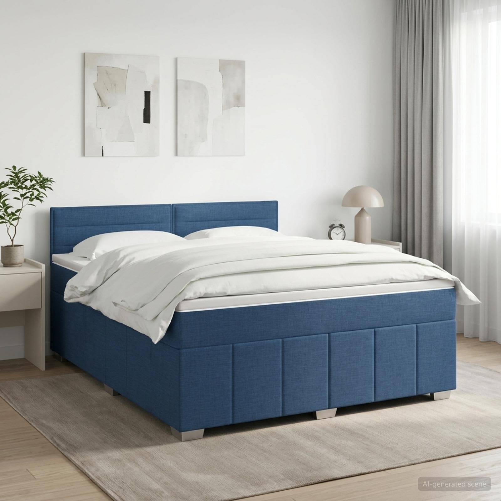 Континентално легло с матрак Синьо 140 x 190 cm Текстил