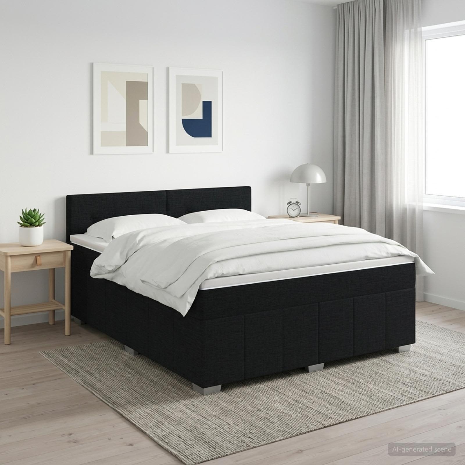 Континентално легло с матрак Черно 140 x 190 cm Текстил