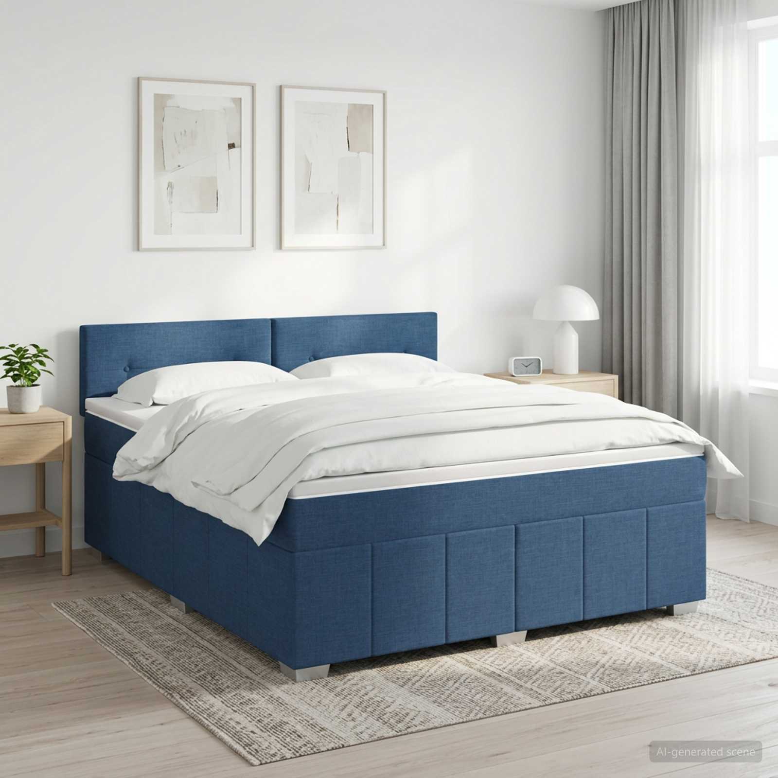 Континентално легло с матрак Синьо 140 x 190 cm Текстил