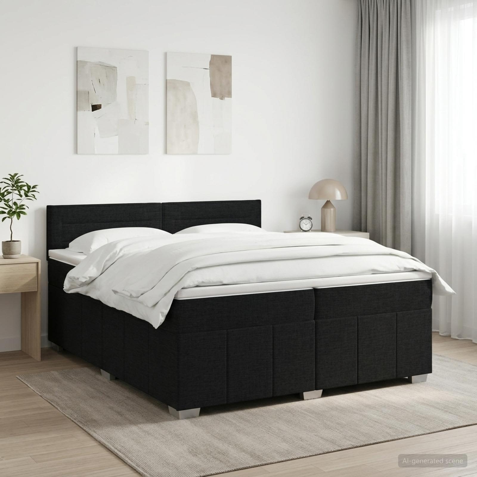 Postelja boxspring z vzmetnico Črna 200 x 200 cm Blago
