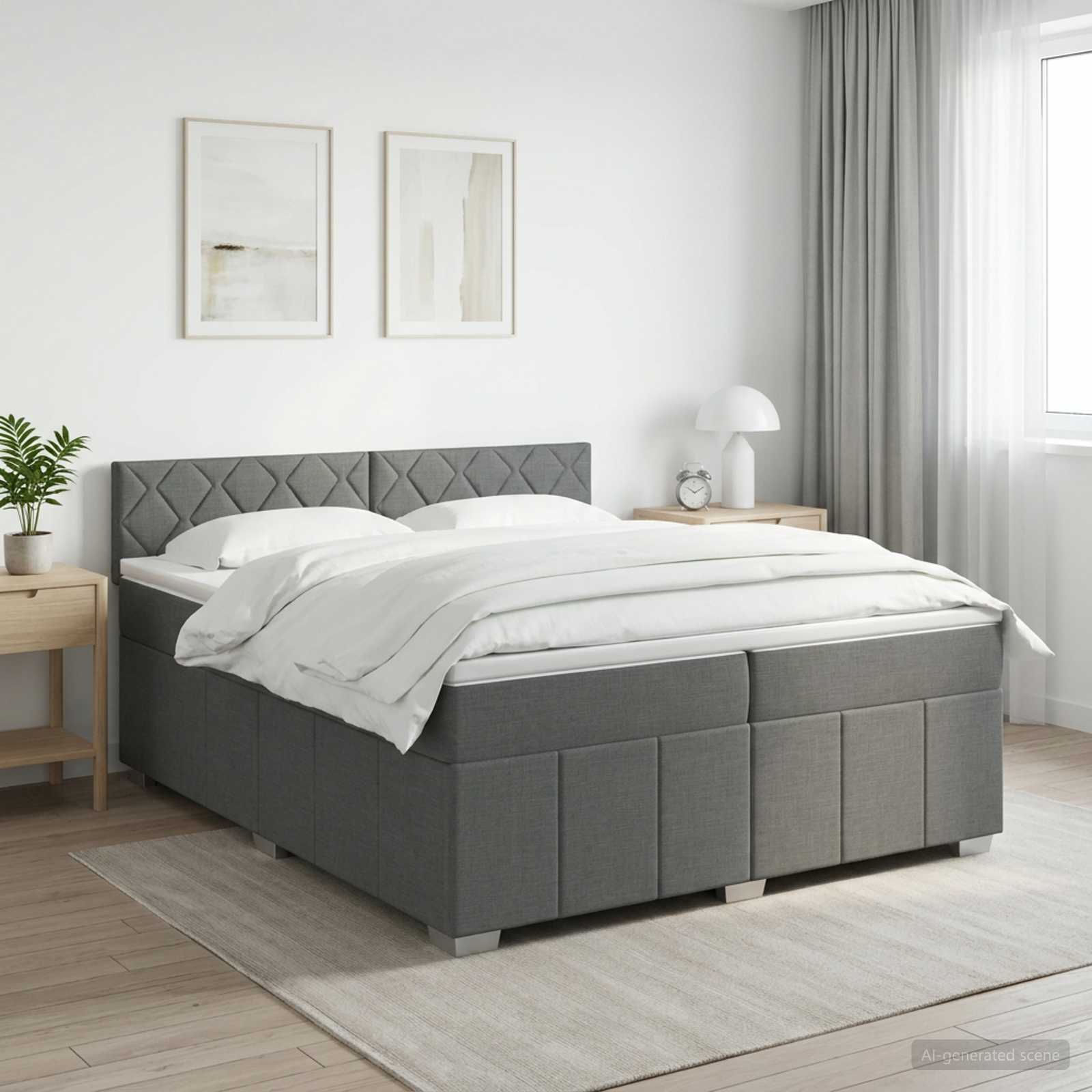 Kontinentalseng med madras og topmadras 200 x 200 cm mørkegrå stof