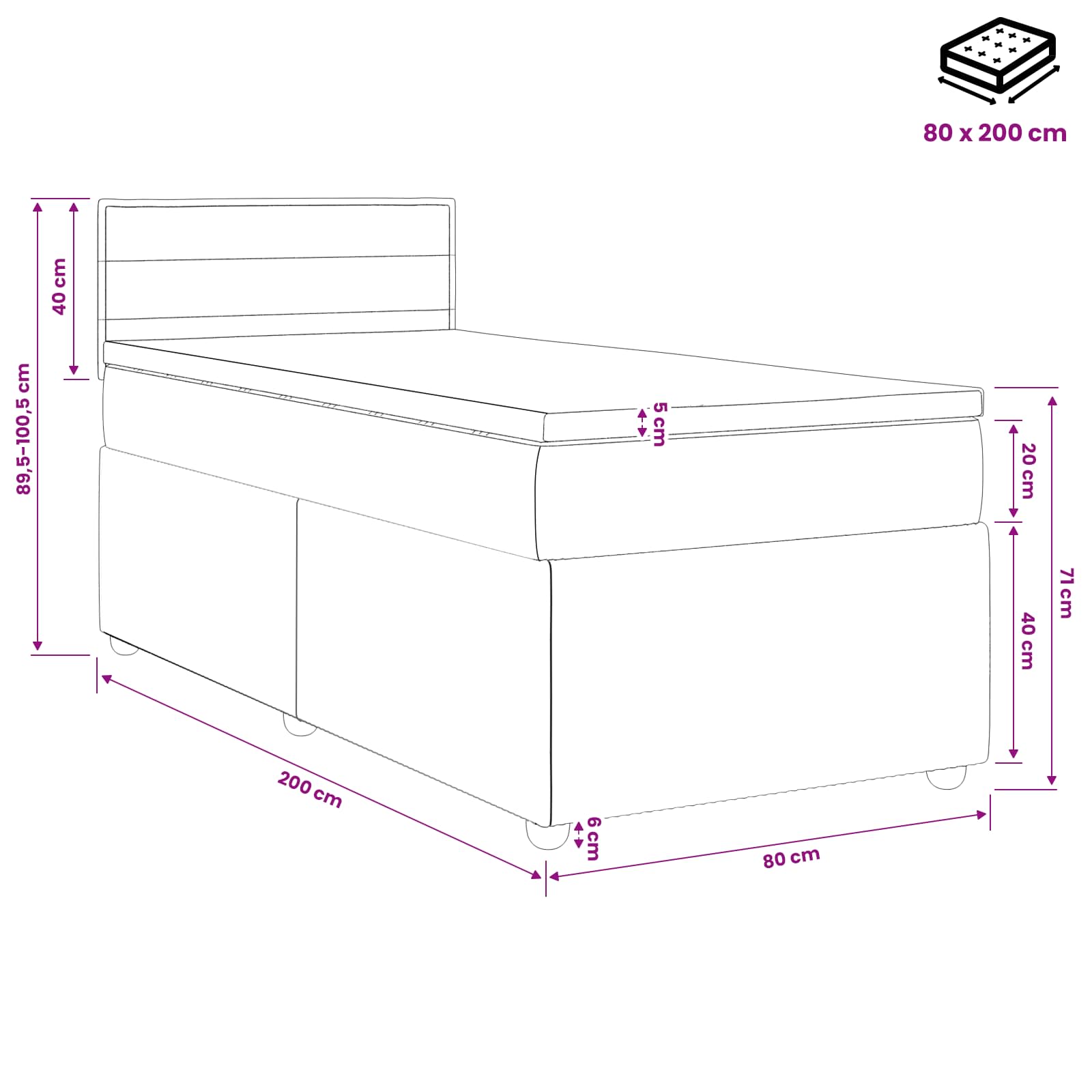 Postelja boxspring z vzmetnico Temno siva 80 x 200 cm Blago