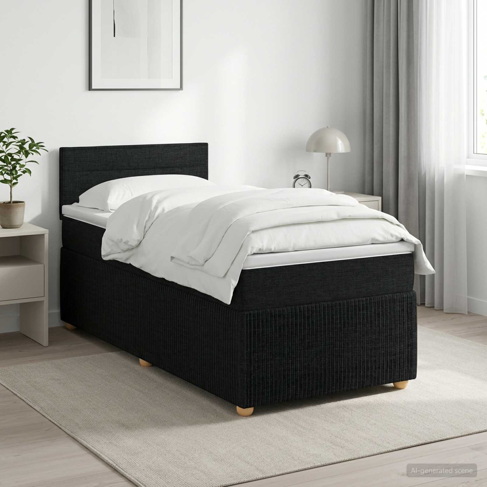 Seng med madras, topmadras og justerbar hovedgavl 80 x 200 cm - sort stof