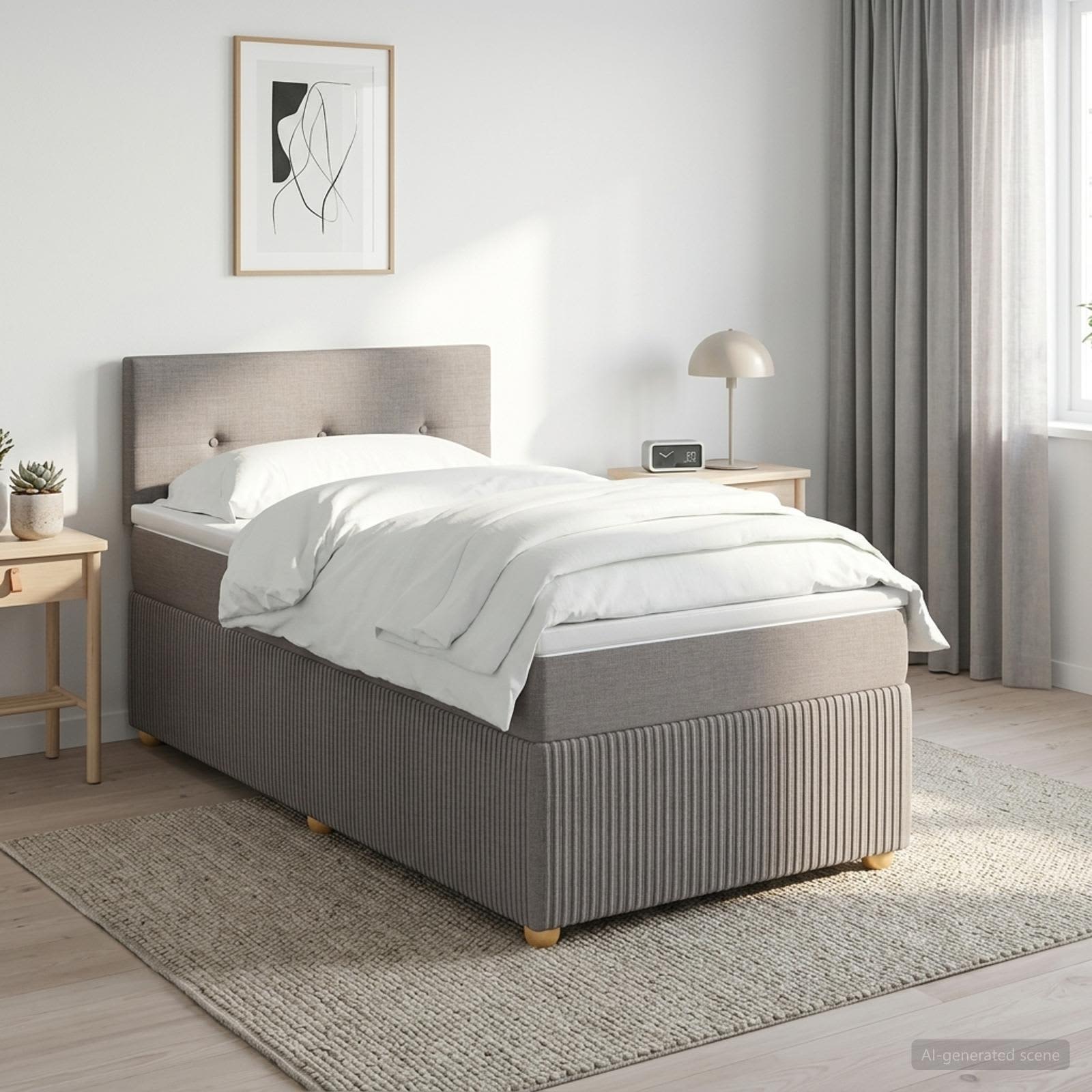 Kontinentalseng med topmadras og justerbar hovedgavl 90 x 200 cm - gråbrun stof