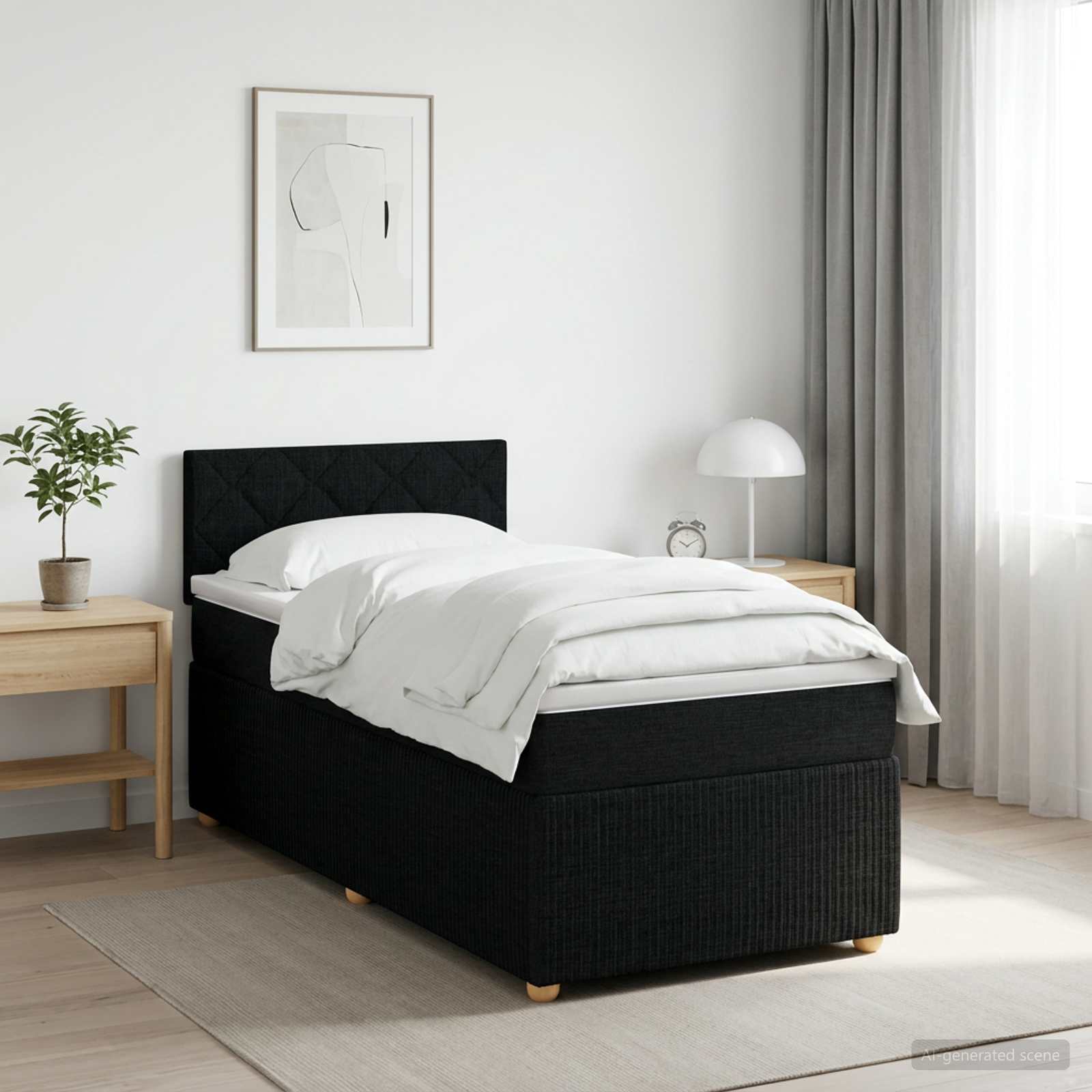 Boxmadras med topmadras og justerbar hovedgavl 80 x 200 cm sort stof
