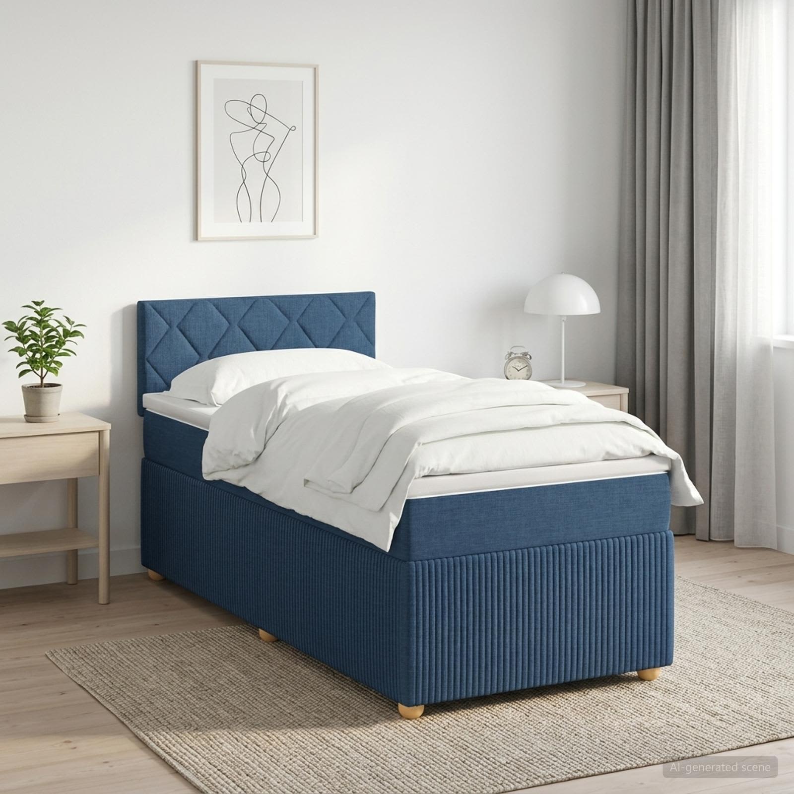 vidaXL Boxmadras med topmadras med hovedgærde Blå 90 x 190 cm Stof
