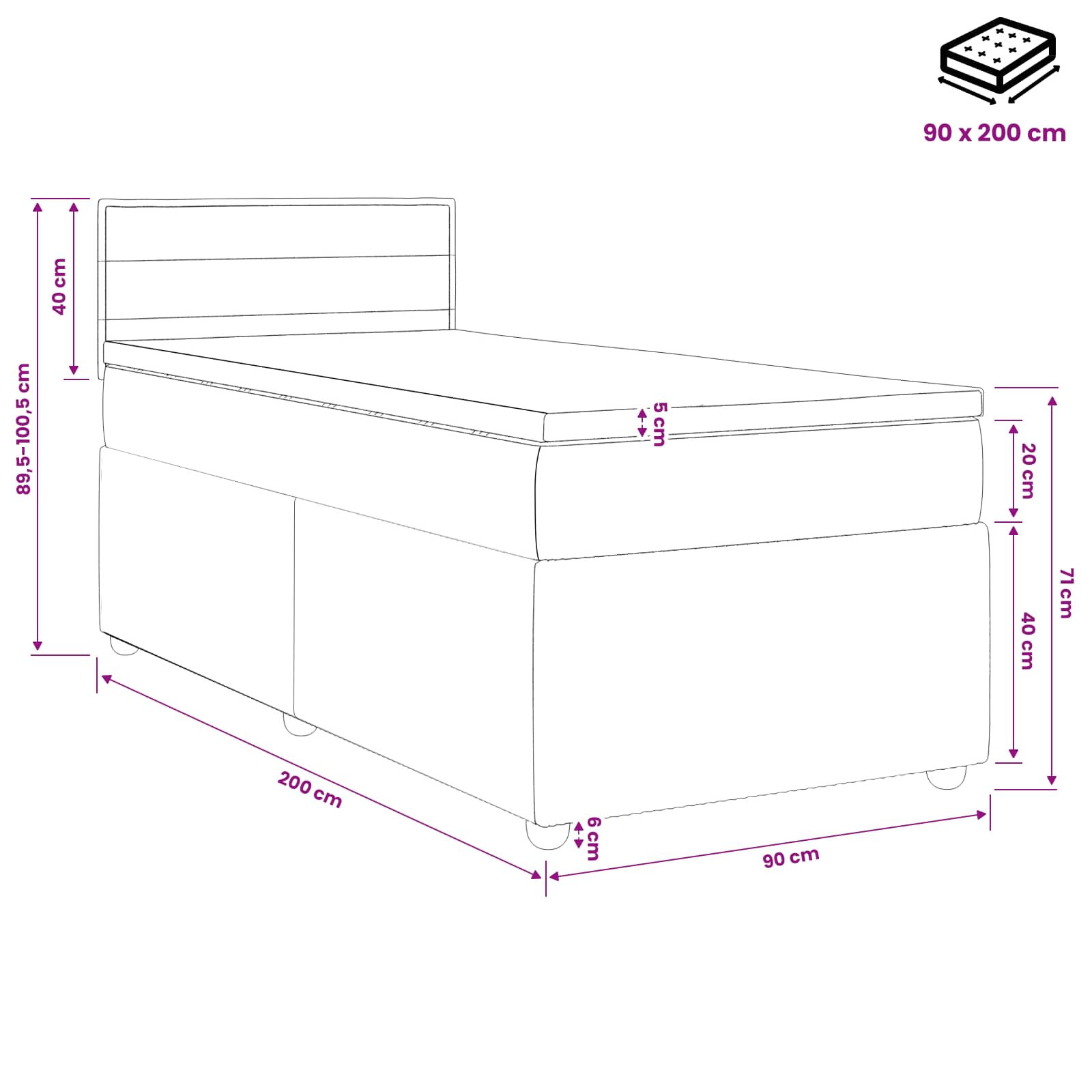 Postelja boxspring z vzmetnico Taupe 90 x 200 cm Blago
