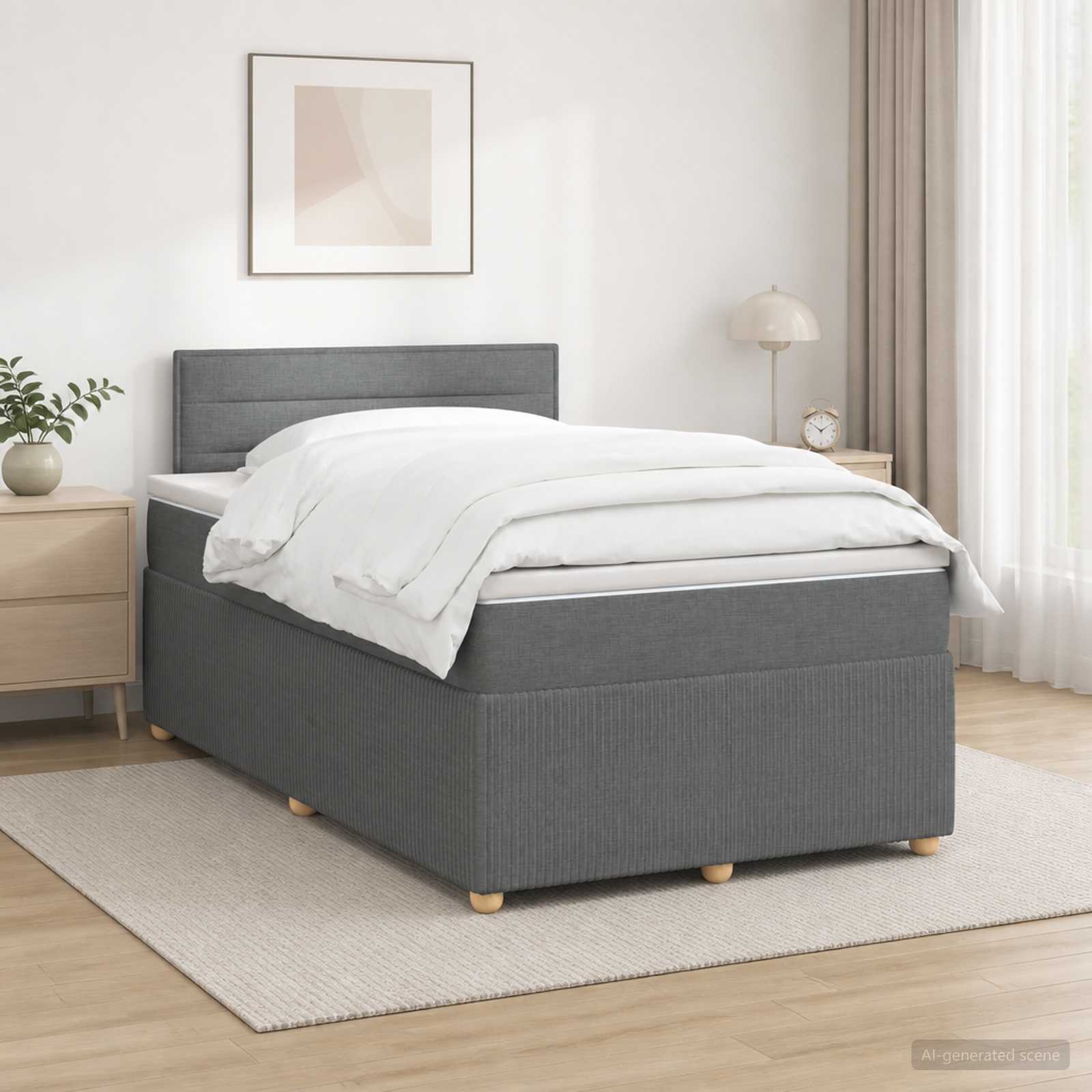 Postelja boxspring z vzmetnico Temno siva 120 x 200 cm Blago