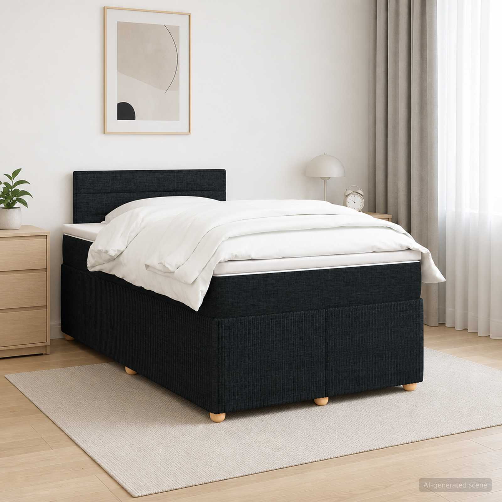 Континентално легло с матрак Черно 120 x 190 cm Текстил