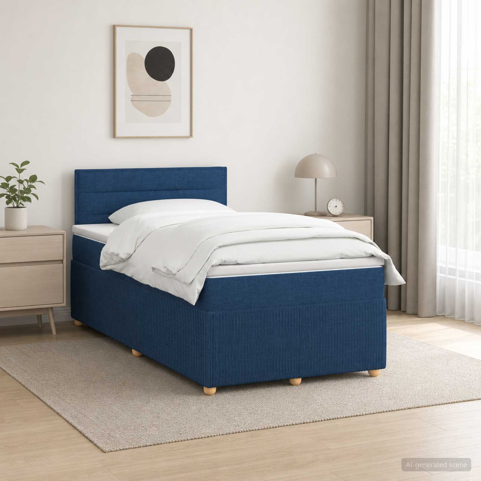 Континентално легло с матрак Синьо 120 x 190 cm Текстил