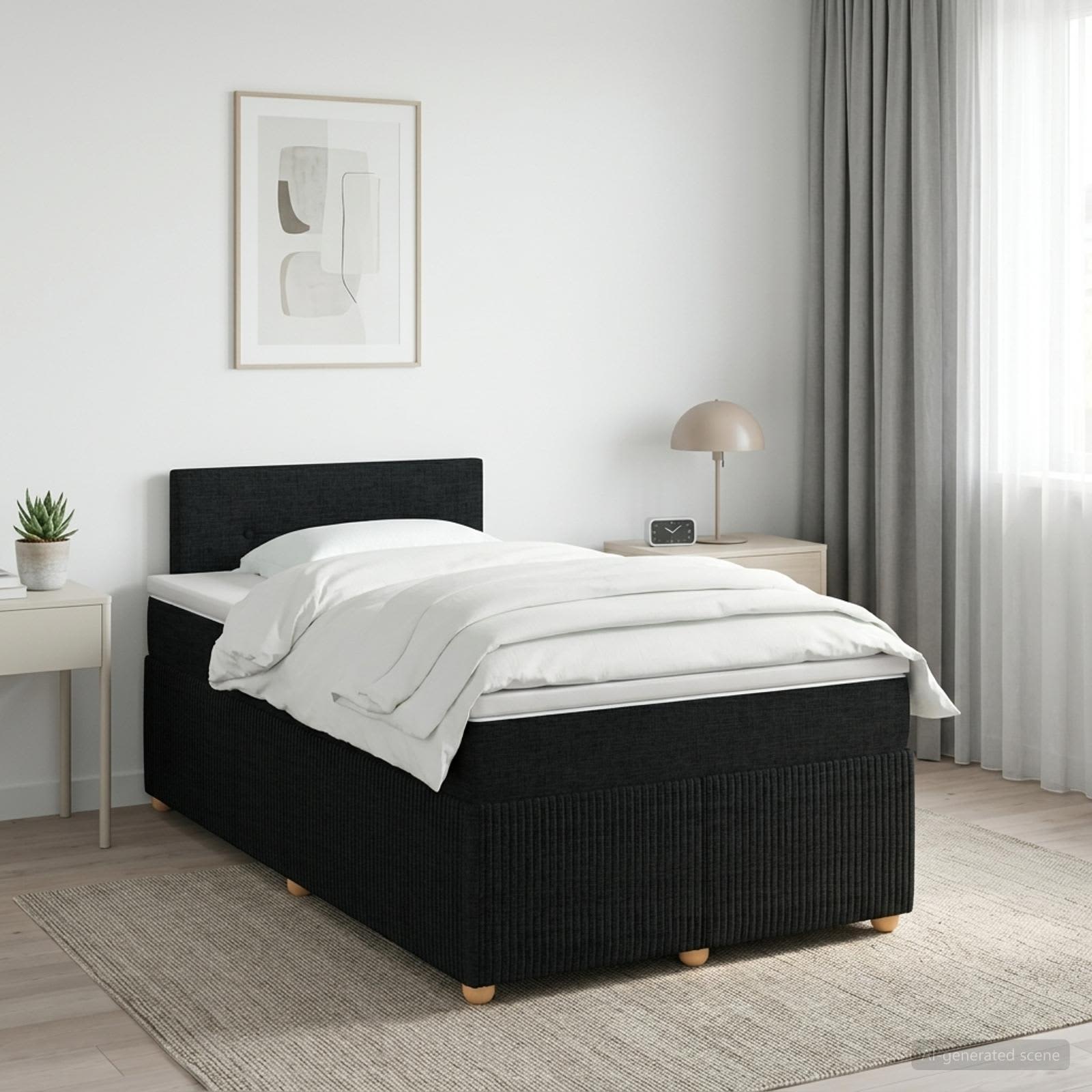 Kontinentalseng med topmadras og justerbar hovedgavl 120 x 190 cm - sort stof