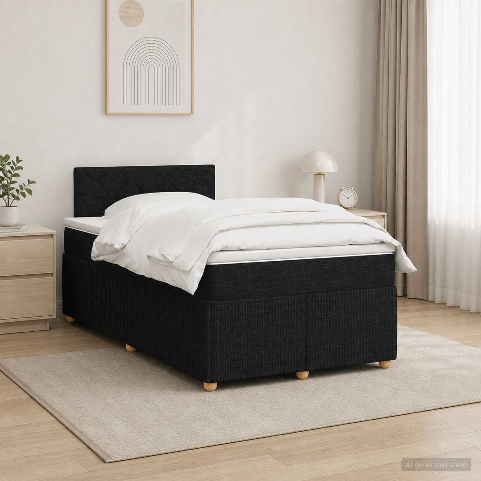 Континентално легло с матрак Черно 120 x 190 cm Текстил