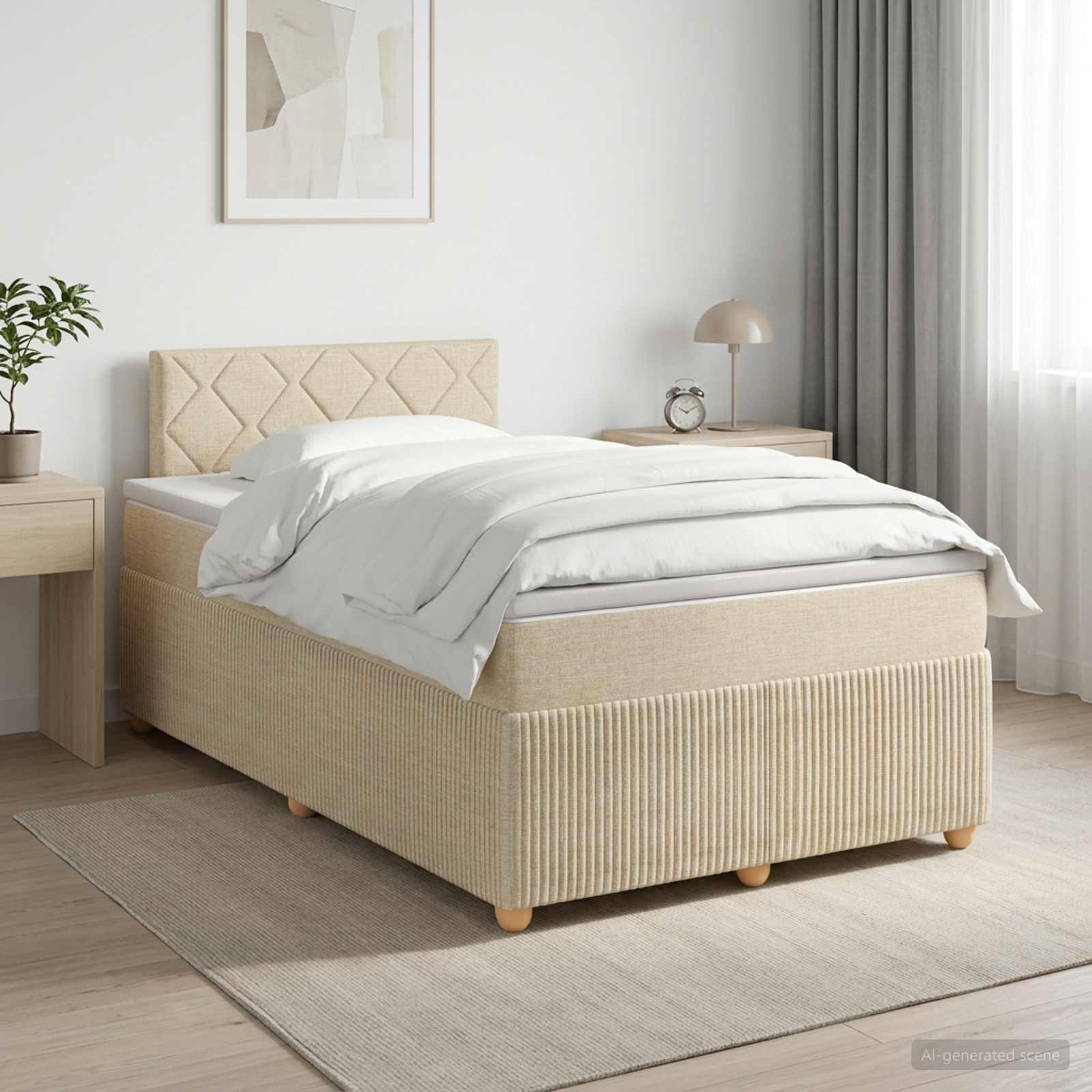 Madras med topmadras og justerbar sengegavl 120 x 190 cm - cremefarvet stof