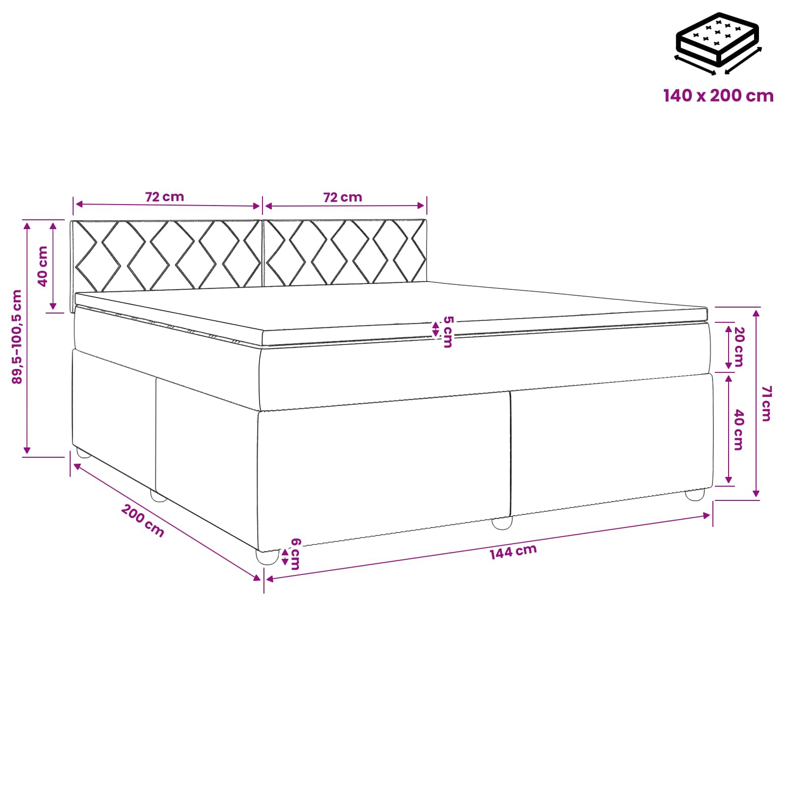 Postelja boxspring z vzmetnico Taupe 140 x 200 cm Blago