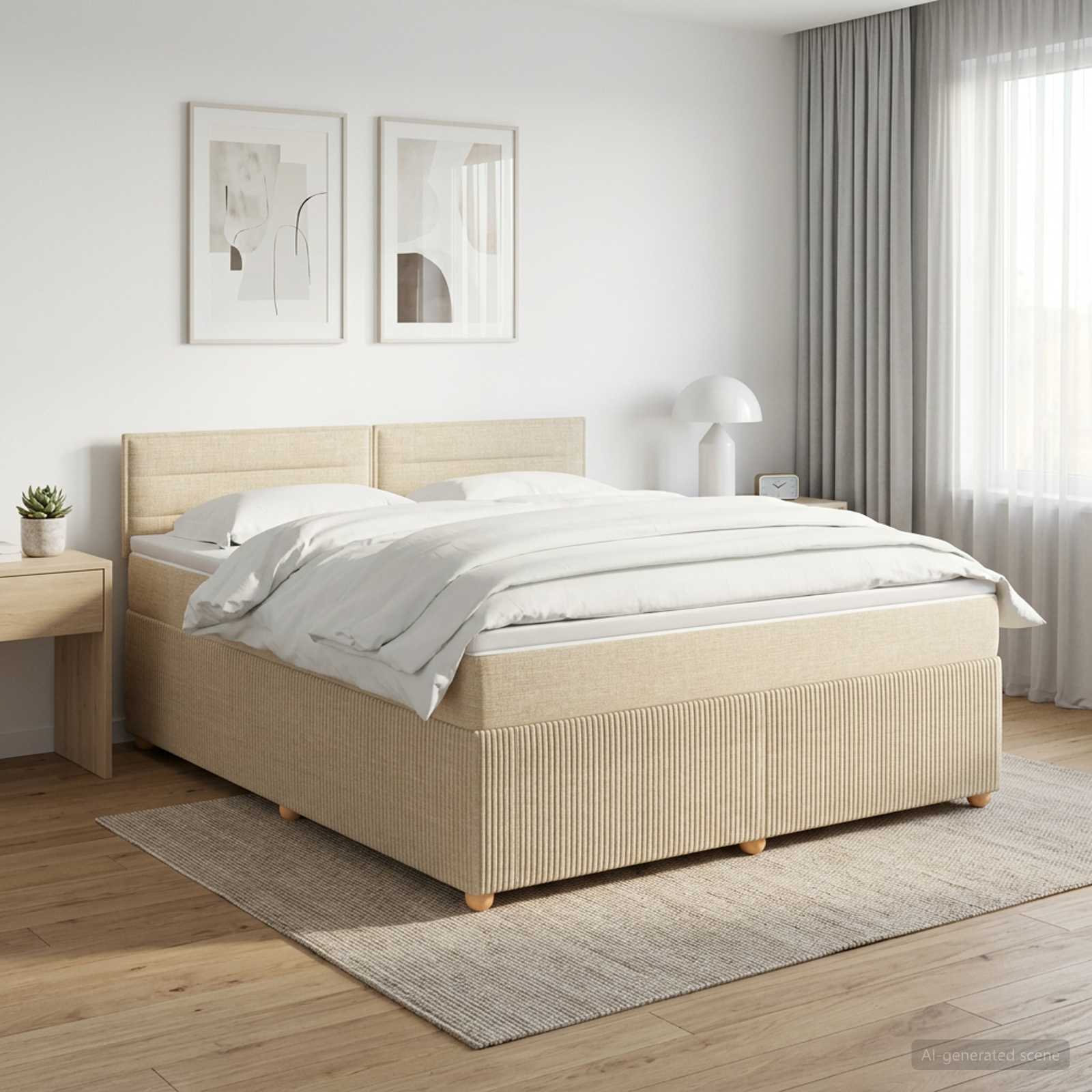 Boxspringbed met matras Crèmekleurig 140 x 200 cm Stof – afbeelding 1