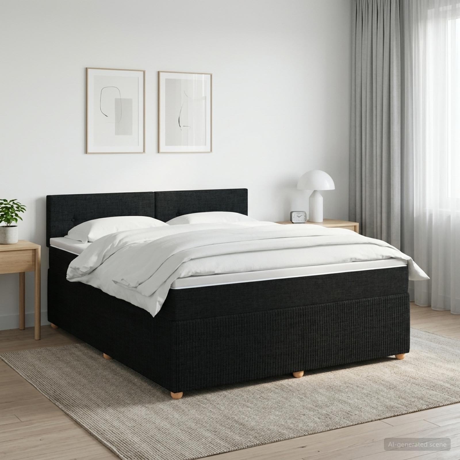 Boxmadras med topmadras og justerbar sengegavl 180 x 200 cm sort stof