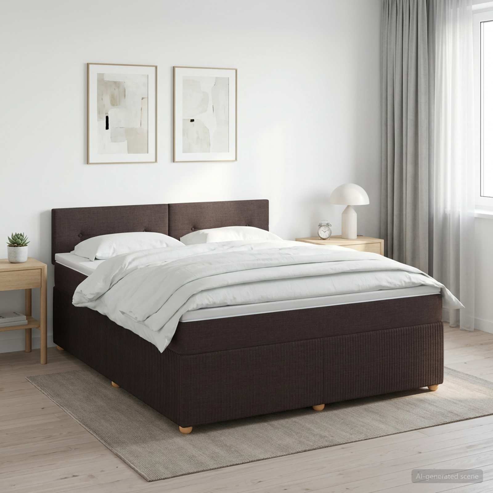 Континентално легло с матрак Тъмен кафяв 140 x 190 cm Текстил