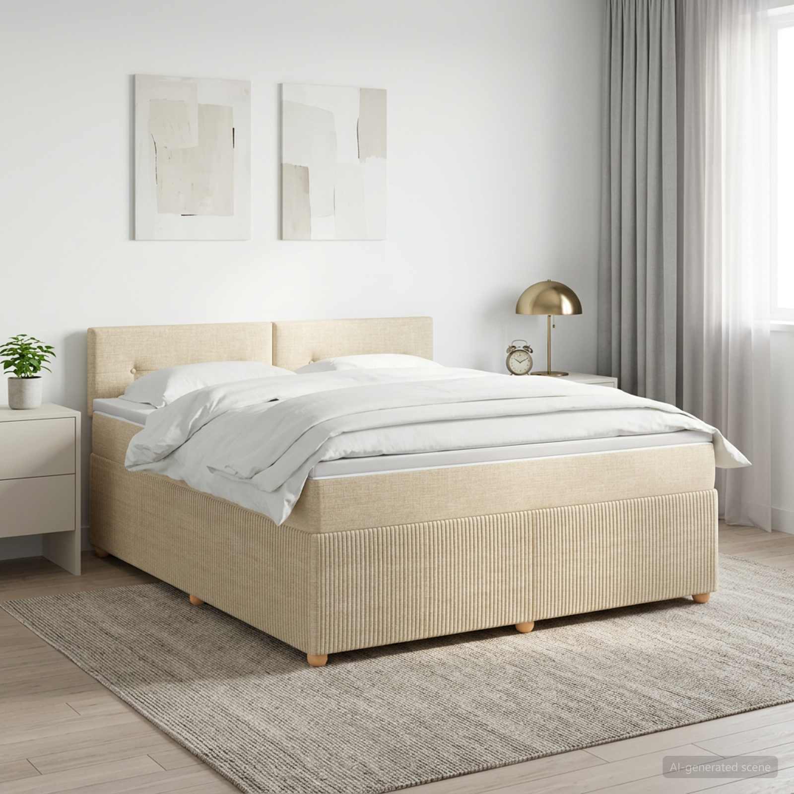 Boxspringbed met matras Crèmekleurig 140 x 190 cm Stof – afbeelding 1